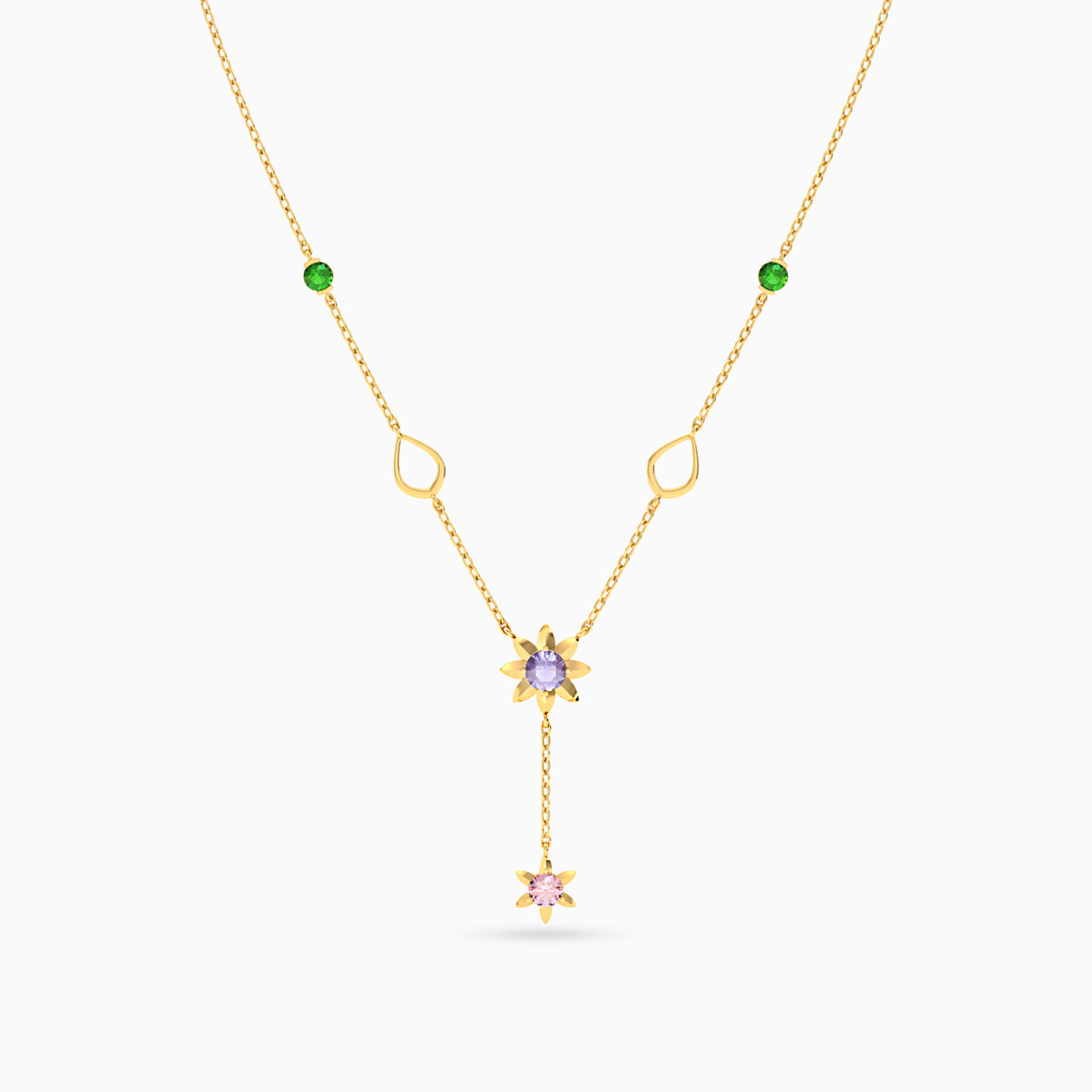 Flower Colored Stones Necklace In 18K Gold - 3 Flower Colored Stones Necklace In 18K Gold - 3