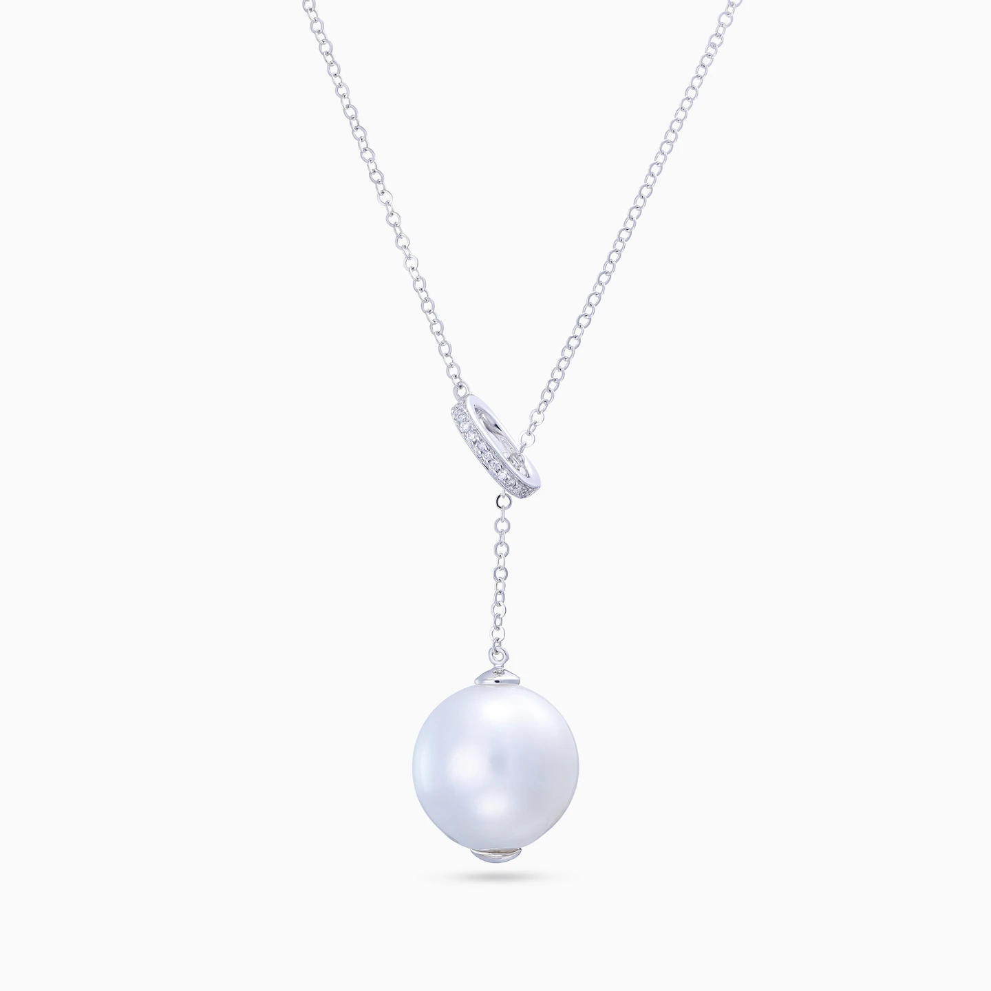 Round Loop Pearl Diamond Lariat Necklace in 18K Gold - 2 Round Loop Pearl Diamond Lariat Necklace in 18K Gold - 2