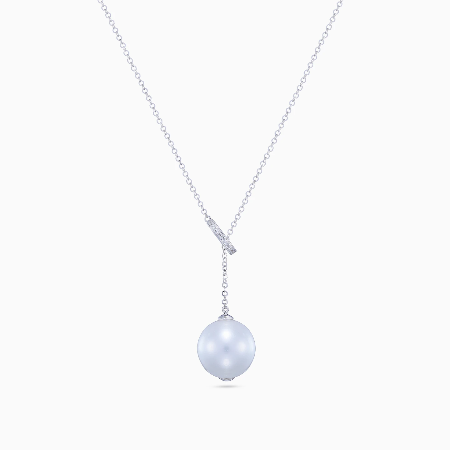 Round Loop Pearl Diamond Lariat Necklace in 18K Gold - 3 Round Loop Pearl Diamond Lariat Necklace in 18K Gold - 3