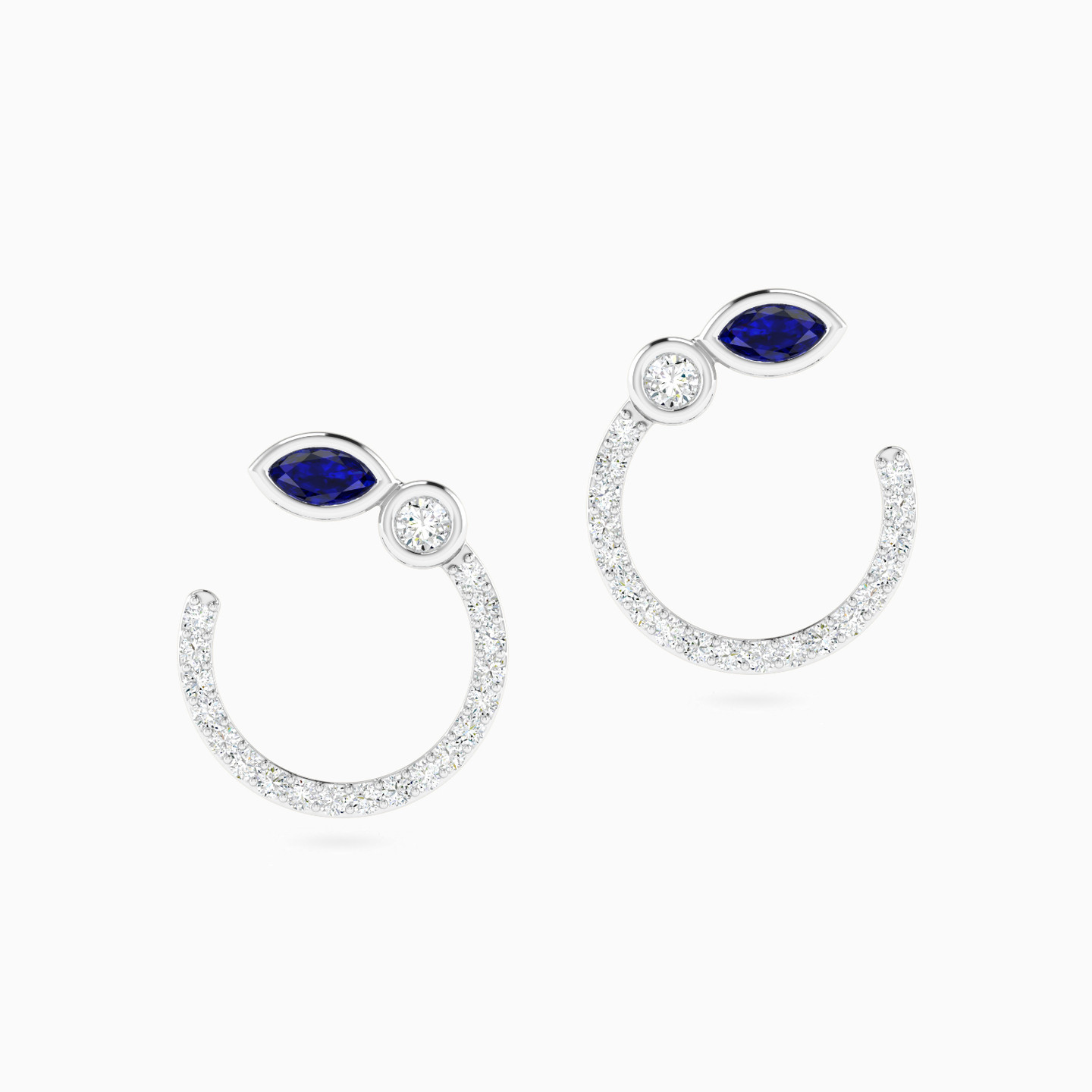 Open Circle Blue Stone & Diamond Stud Earrings in 18K Gold - 3 Open Circle Blue Stone & Diamond Stud Earrings in 18K Gold - 3