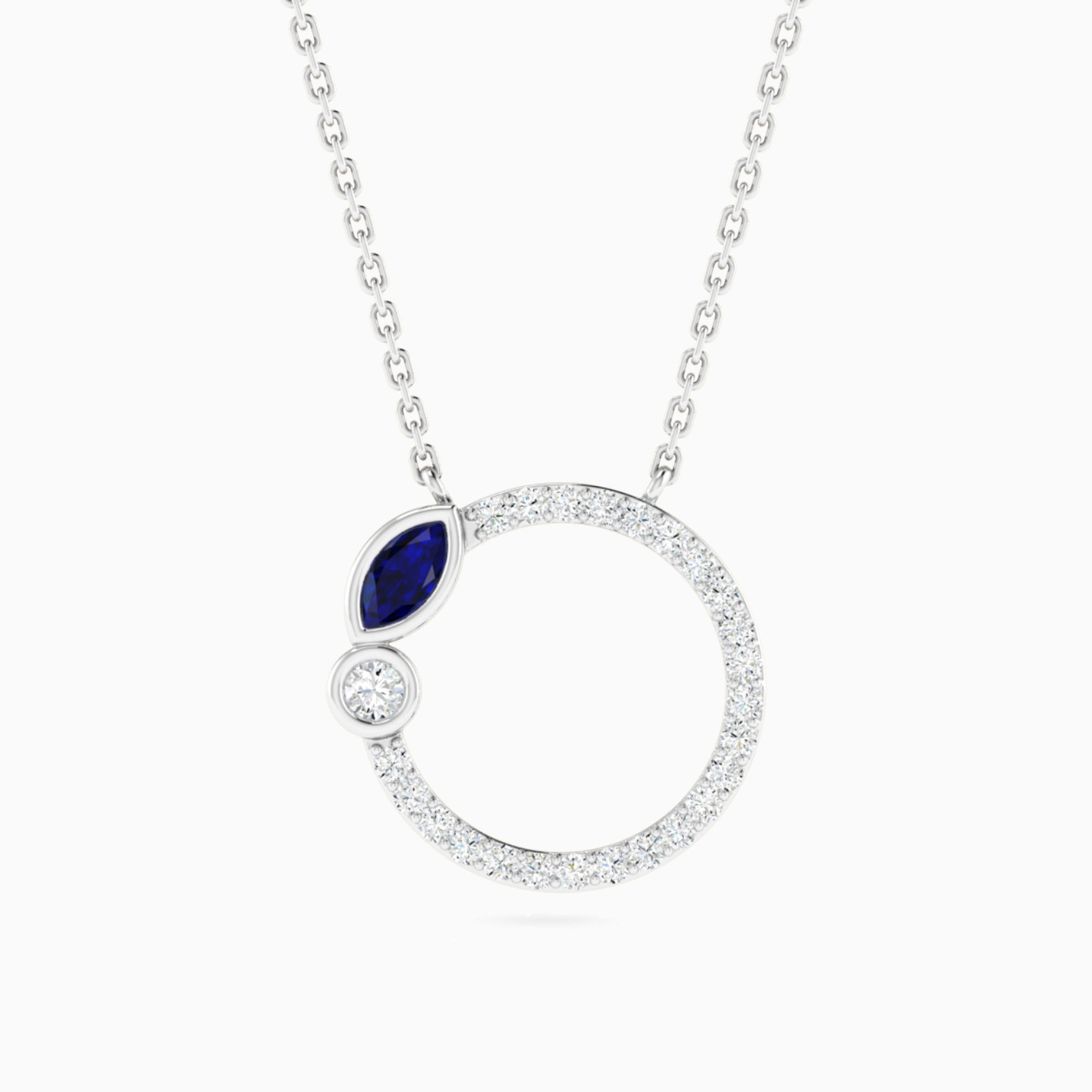 Open Circle Blue Stone & Diamond Necklace in 18K Gold Open Circle Blue Stone & Diamond Necklace in 18K Gold