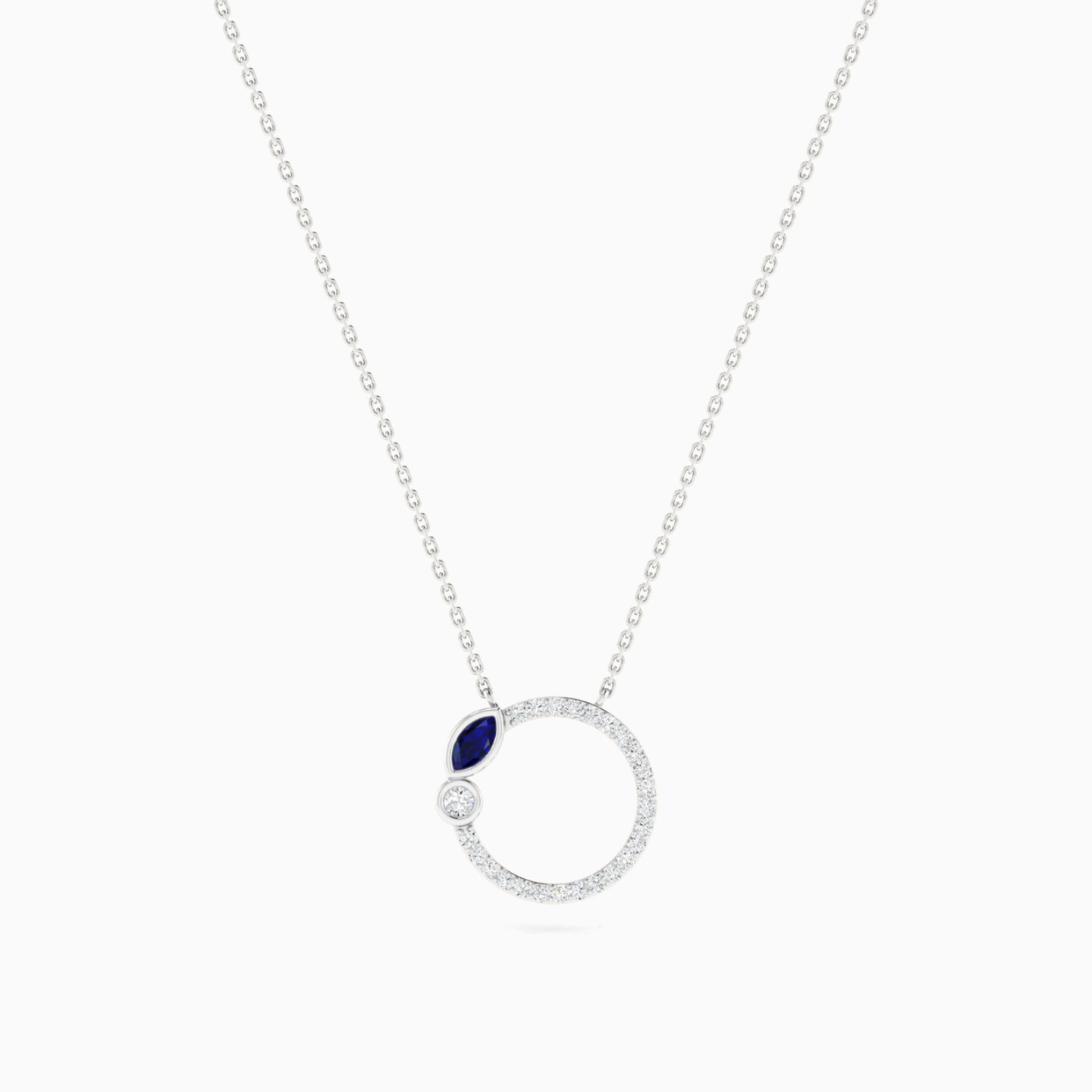 Open Circle Blue Stone & Diamond Necklace in 18K Gold - 3 Open Circle Blue Stone & Diamond Necklace in 18K Gold - 3