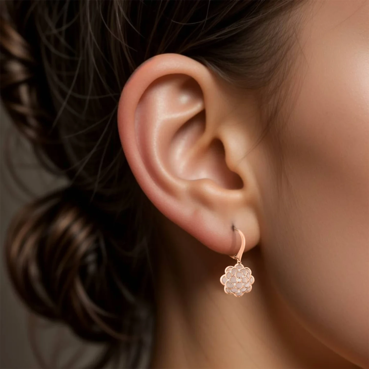 Layered Flower Diamond Drop Earrings in 18K Gold - 2 Layered Flower Diamond Drop Earrings in 18K Gold - 2