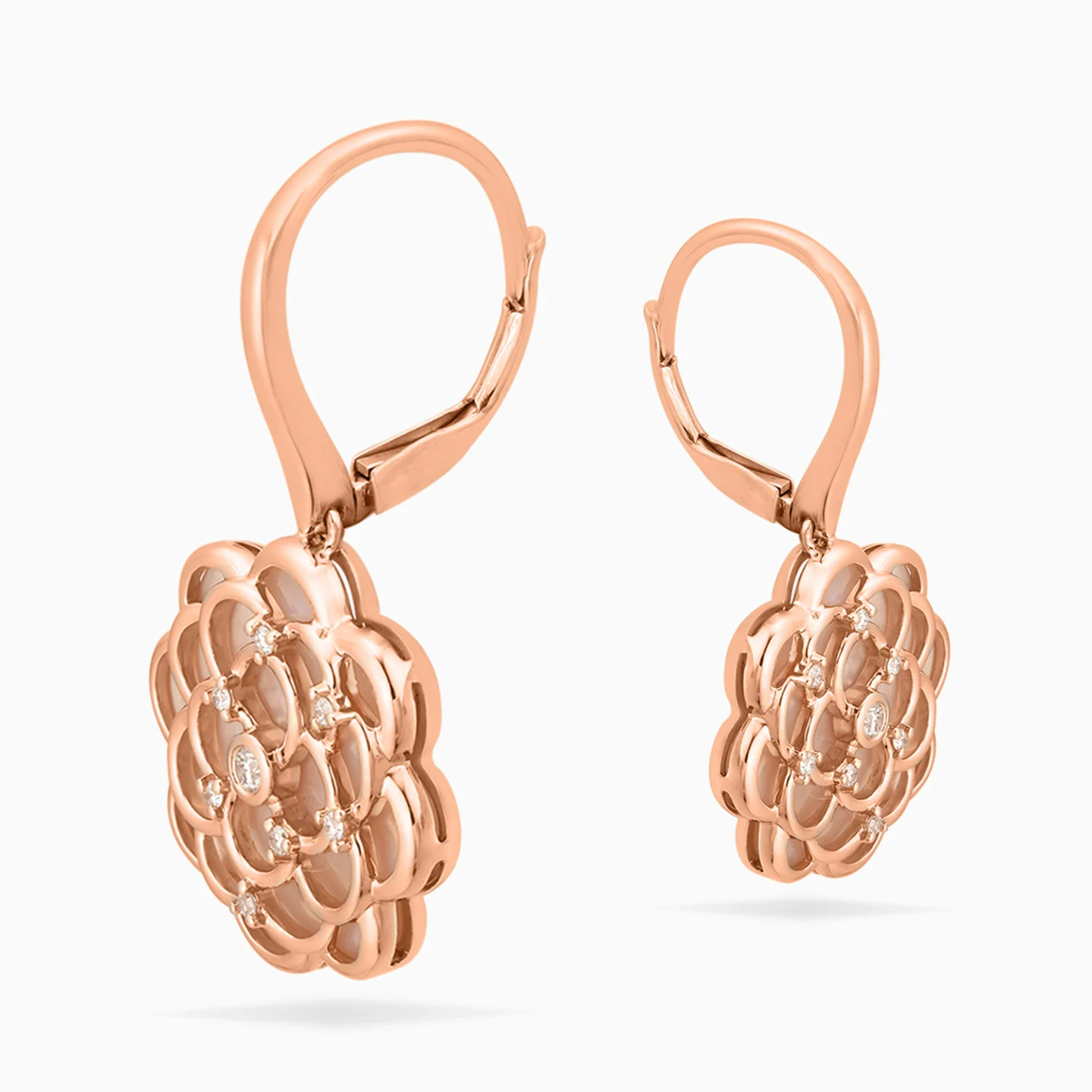 Layered Flower Diamond Drop Earrings in 18K Gold - 4 Layered Flower Diamond Drop Earrings in 18K Gold - 4