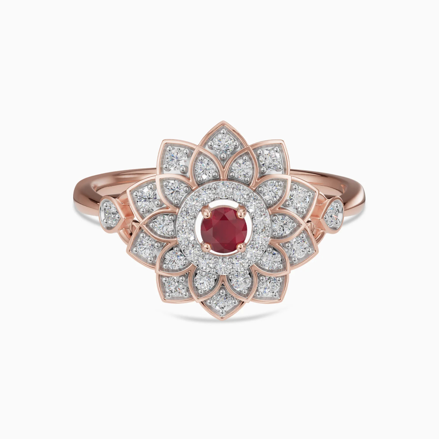 Layered Flower Red Stone & Diamond Ring in 18K Gold Layered Flower Red Stone & Diamond Ring in 18K Gold