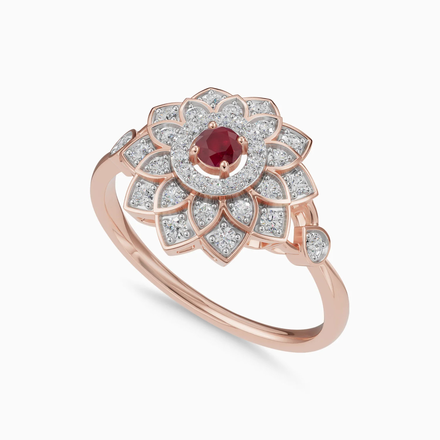 Layered Flower Red Stone & Diamond Ring in 18K Gold - 3 Layered Flower Red Stone & Diamond Ring in 18K Gold - 3