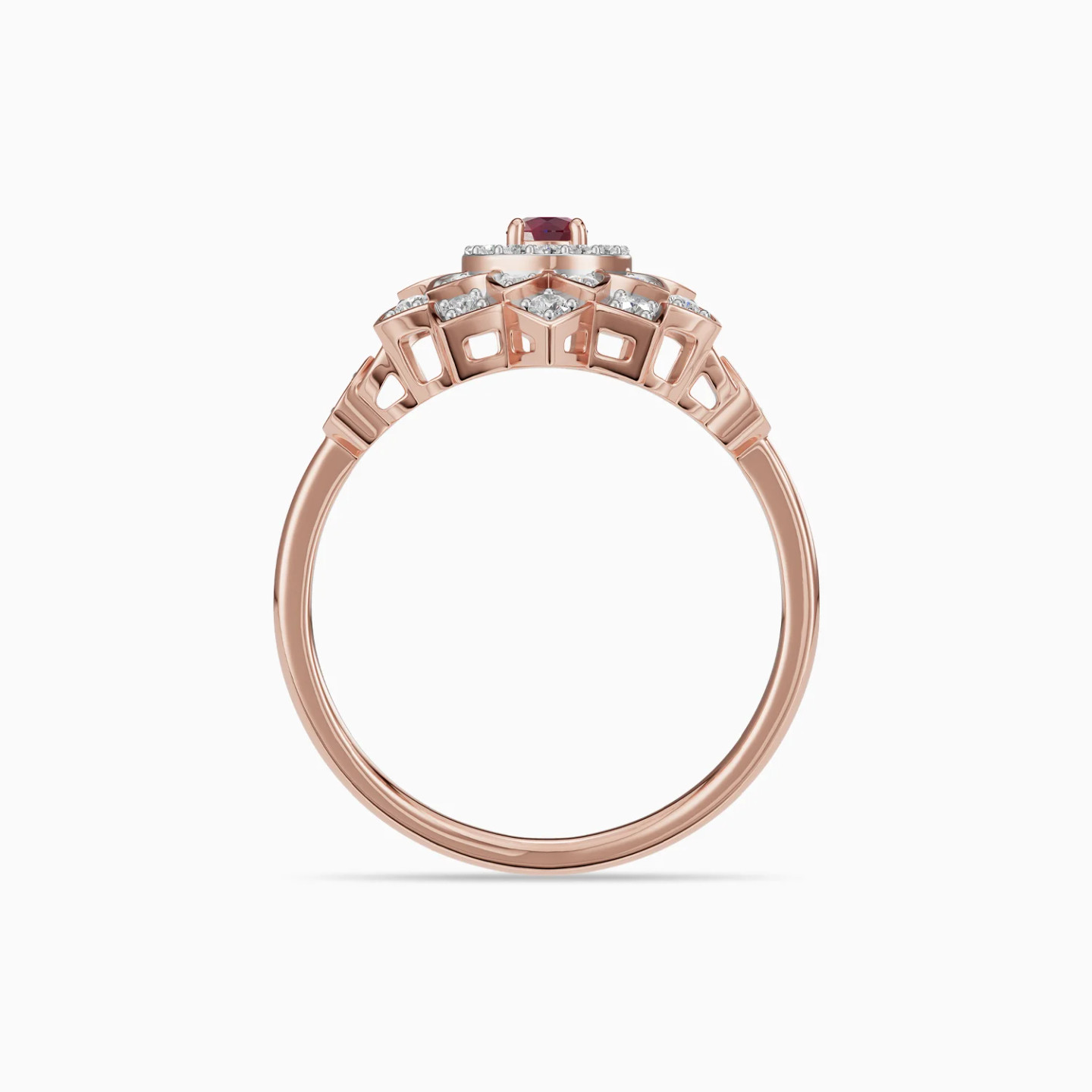 Layered Flower Red Stone & Diamond Ring in 18K Gold - 4 Layered Flower Red Stone & Diamond Ring in 18K Gold - 4