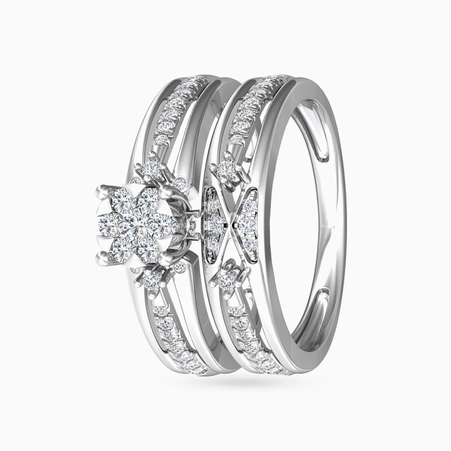 Elevated Flower Diamond Twin Rings in 18K Gold Elevated Flower Diamond Twin Rings in 18K Gold