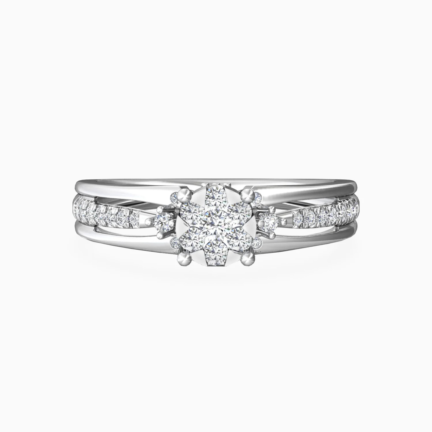 Elevated Flower Diamond Twin Rings in 18K Gold - 3 Elevated Flower Diamond Twin Rings in 18K Gold - 3