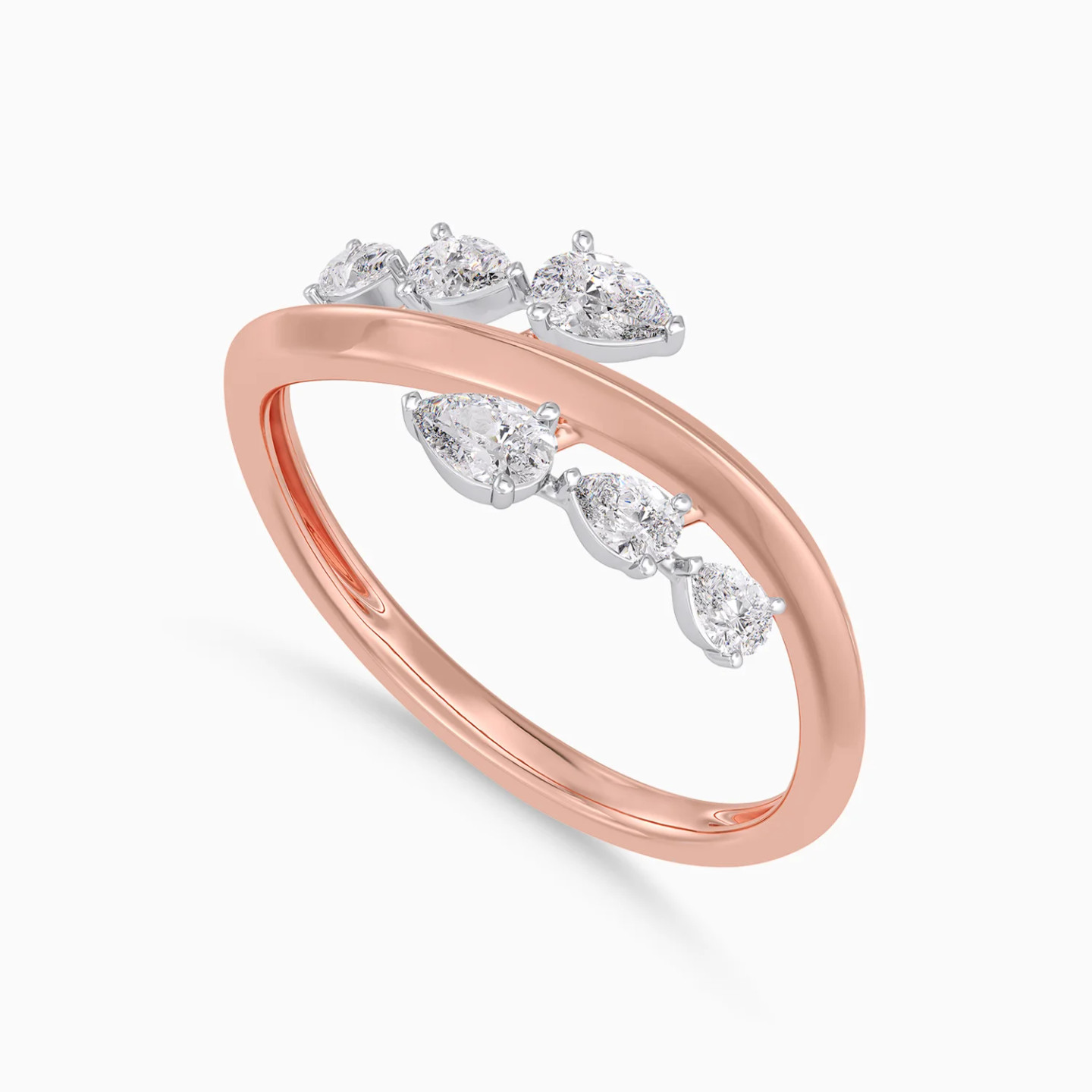 Curve & Pear Shaped Diamond Ring in 18K Gold - 3 Curve & Pear Shaped Diamond Ring in 18K Gold - 3