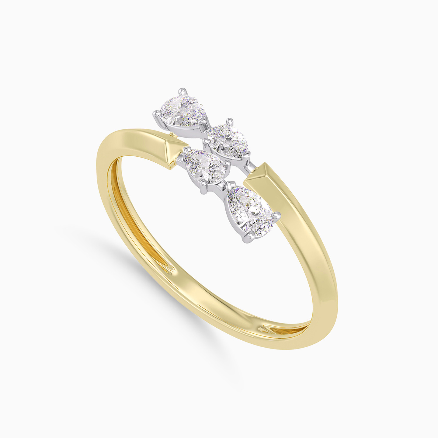 Pear Shaped Center Diamond Bypass Ring in 18K Gold - 3 Pear Shaped Center Diamond Bypass Ring in 18K Gold - 3