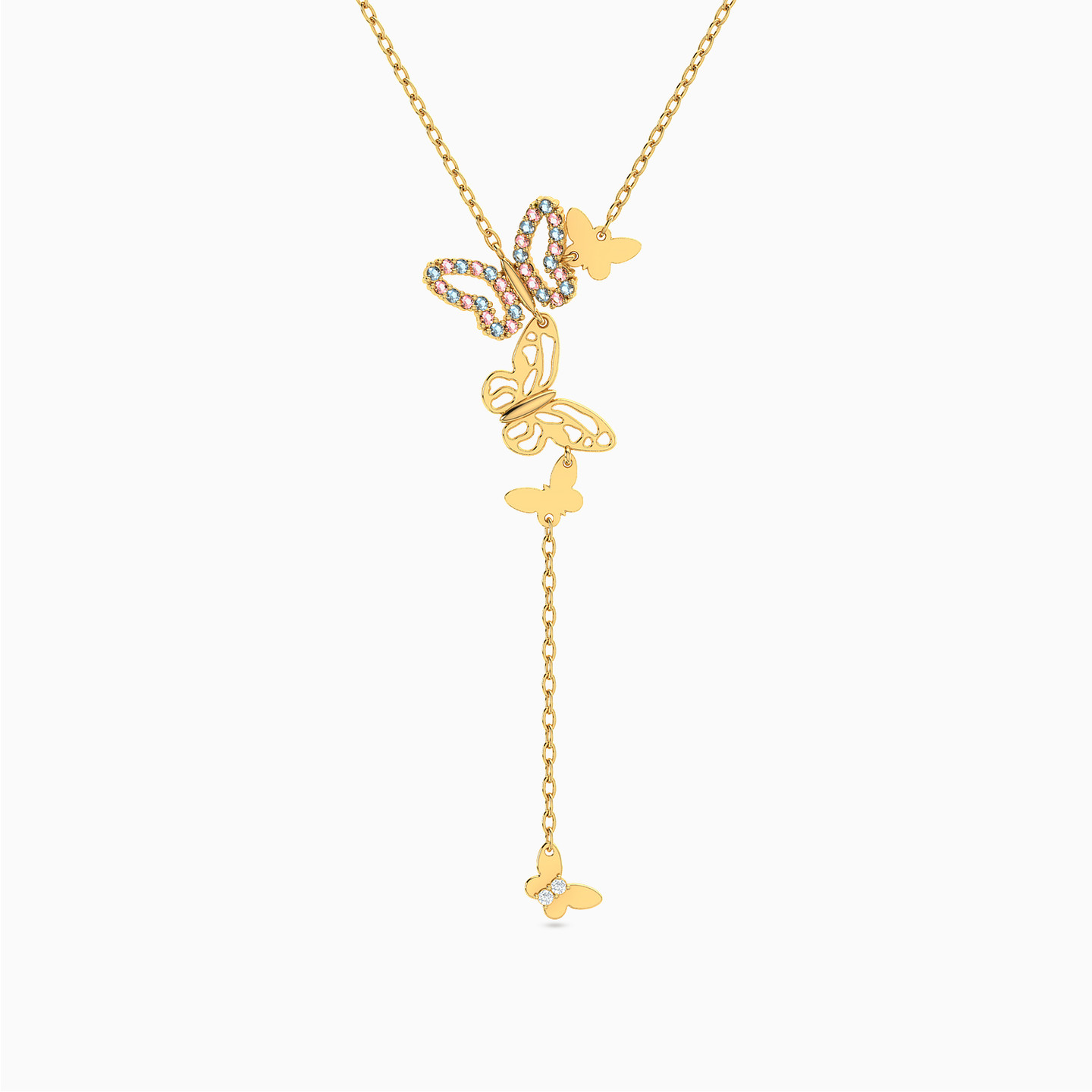 18K Gold Colored Stones Pendant Necklace