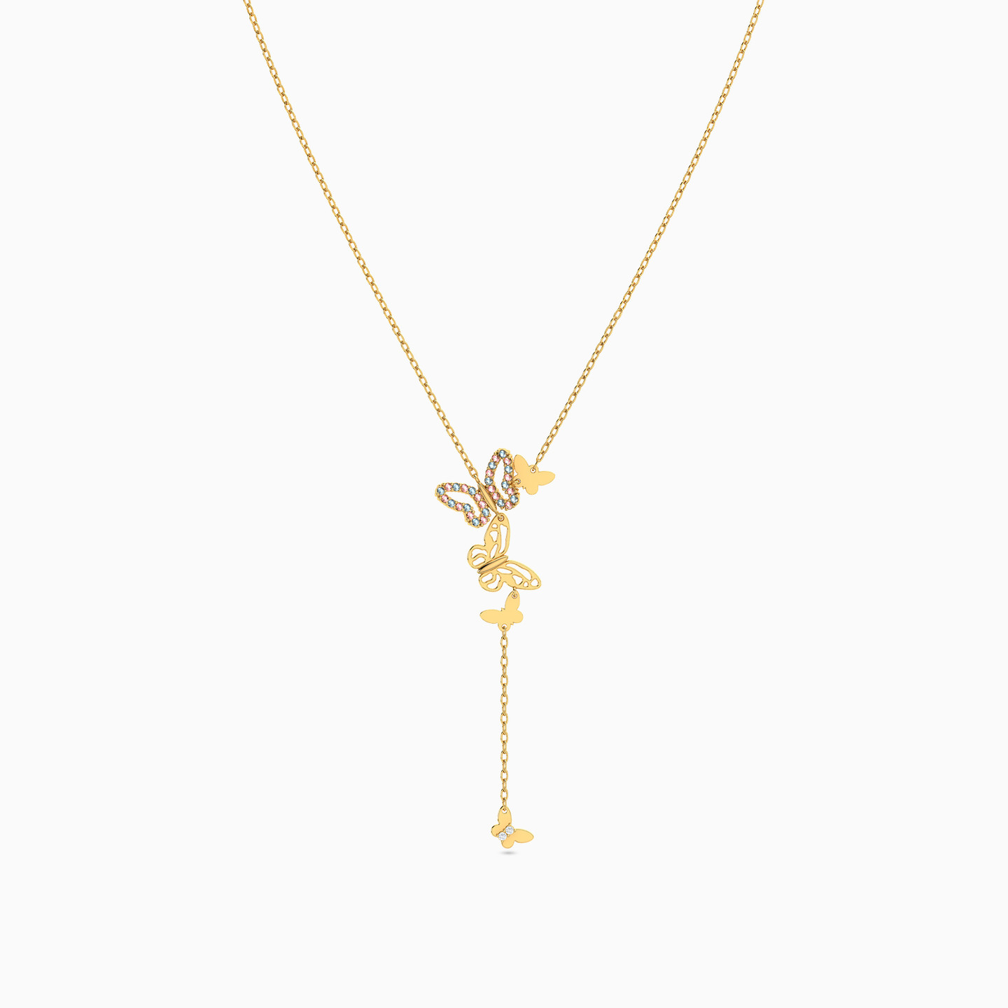 18K Gold Colored Stones Pendant Necklace - 3