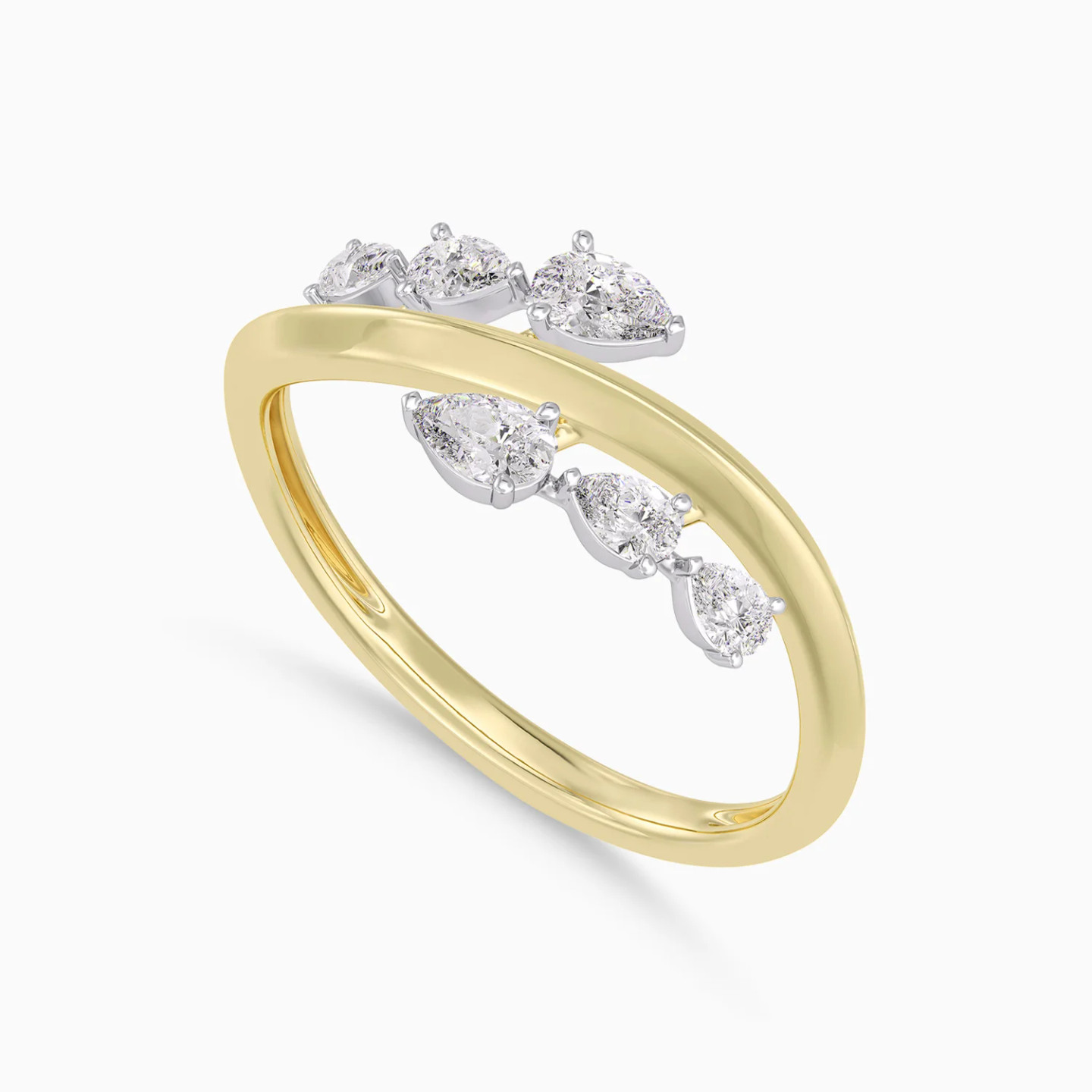 Curve & Pear Shaped Diamond Ring in 18K Gold - 3 Curve & Pear Shaped Diamond Ring in 18K Gold - 3