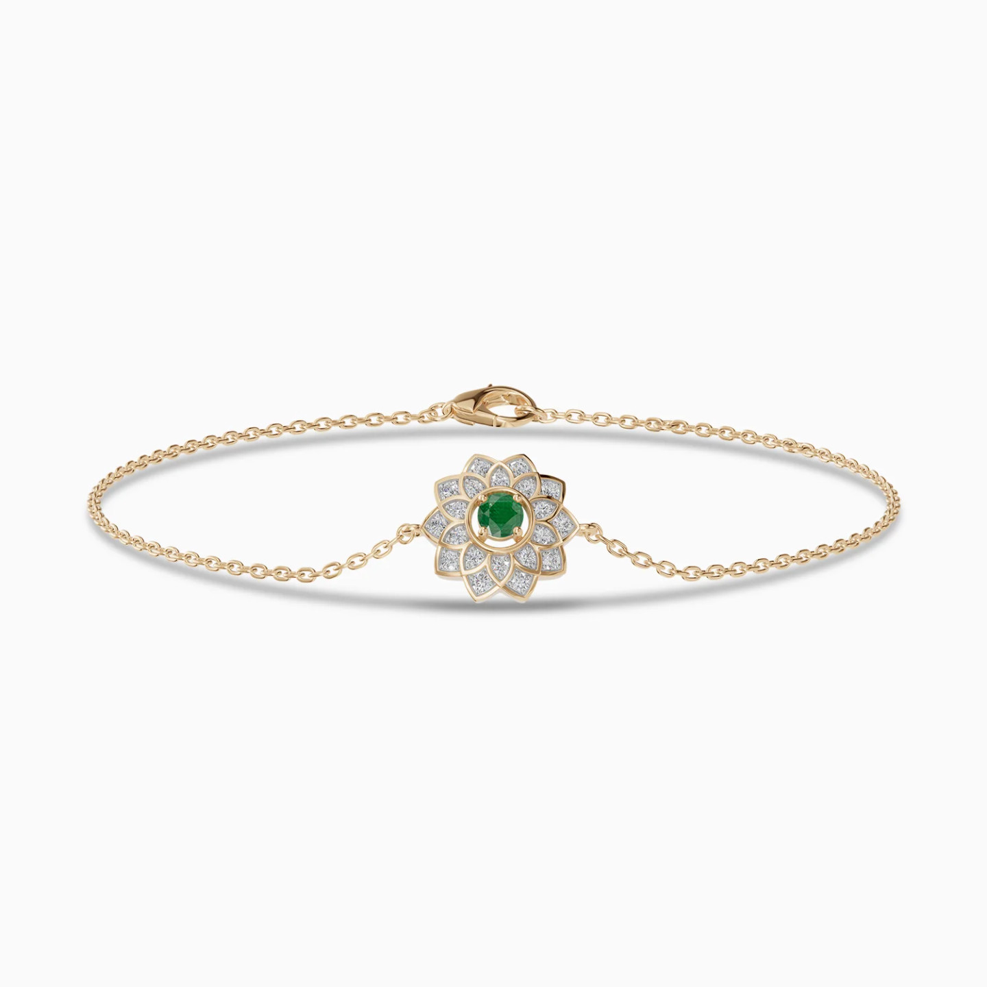 Layered Flower Green Stone & Diamond Chain Bracelet in 18K Gold Layered Flower Green Stone & Diamond Chain Bracelet in 18K Gold