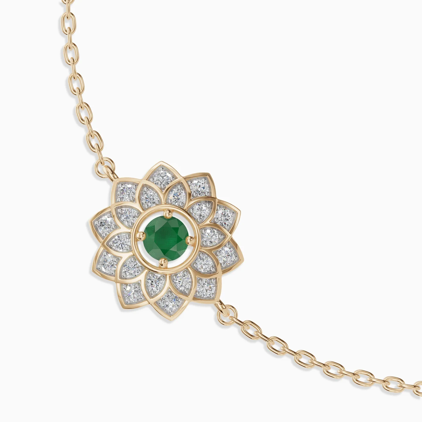 Layered Flower Green Stone & Diamond Chain Bracelet in 18K Gold - 4 Layered Flower Green Stone & Diamond Chain Bracelet in 18K Gold - 4