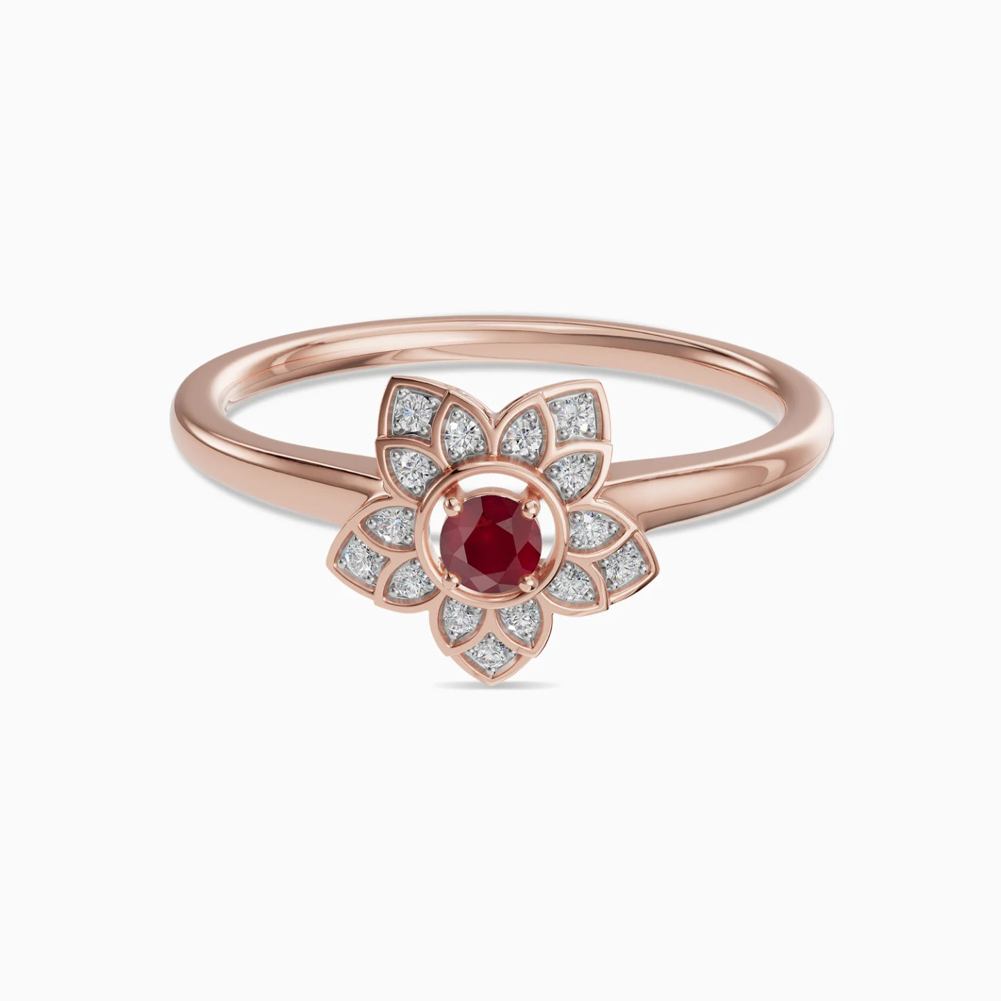 Detailed Flower Red Stone & Diamond Ring in 18K Gold Detailed Flower Red Stone & Diamond Ring in 18K Gold