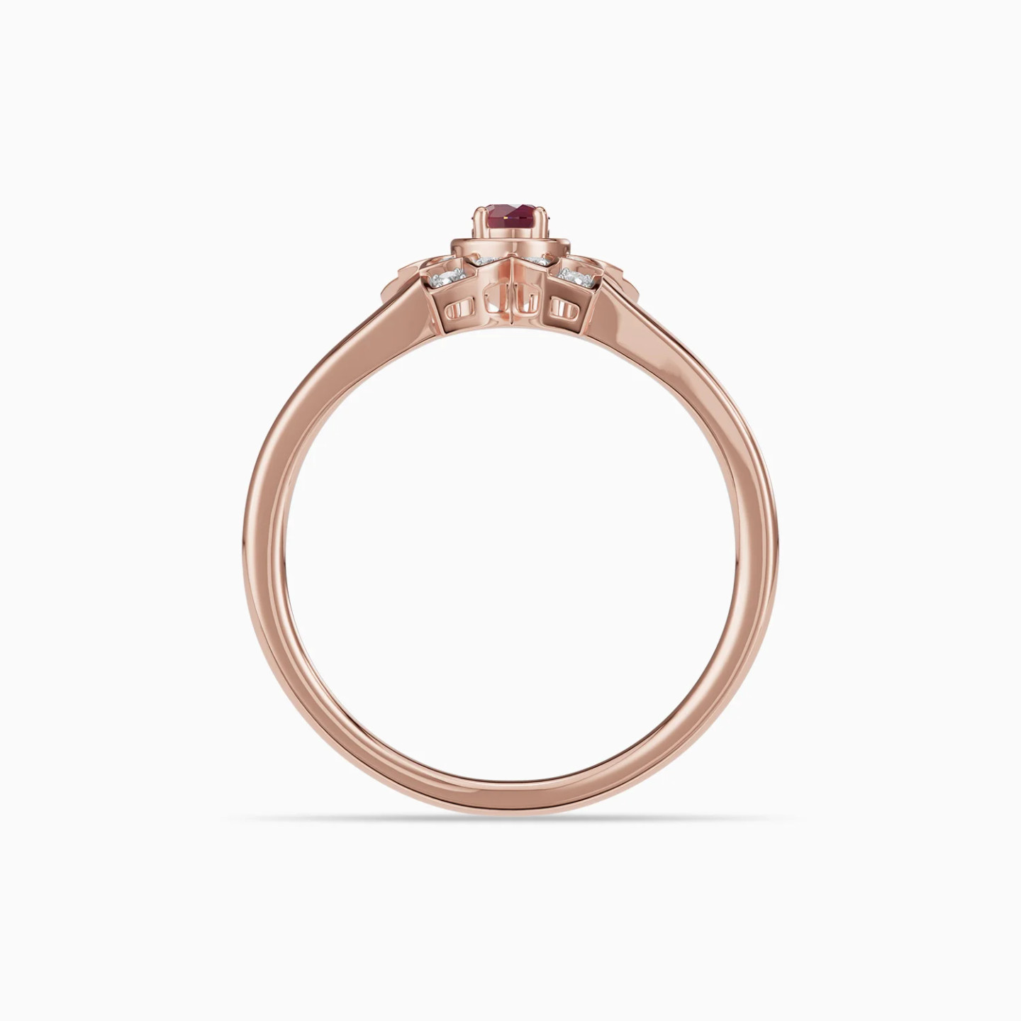 Detailed Flower Red Stone & Diamond Ring in 18K Gold - 4 Detailed Flower Red Stone & Diamond Ring in 18K Gold - 4