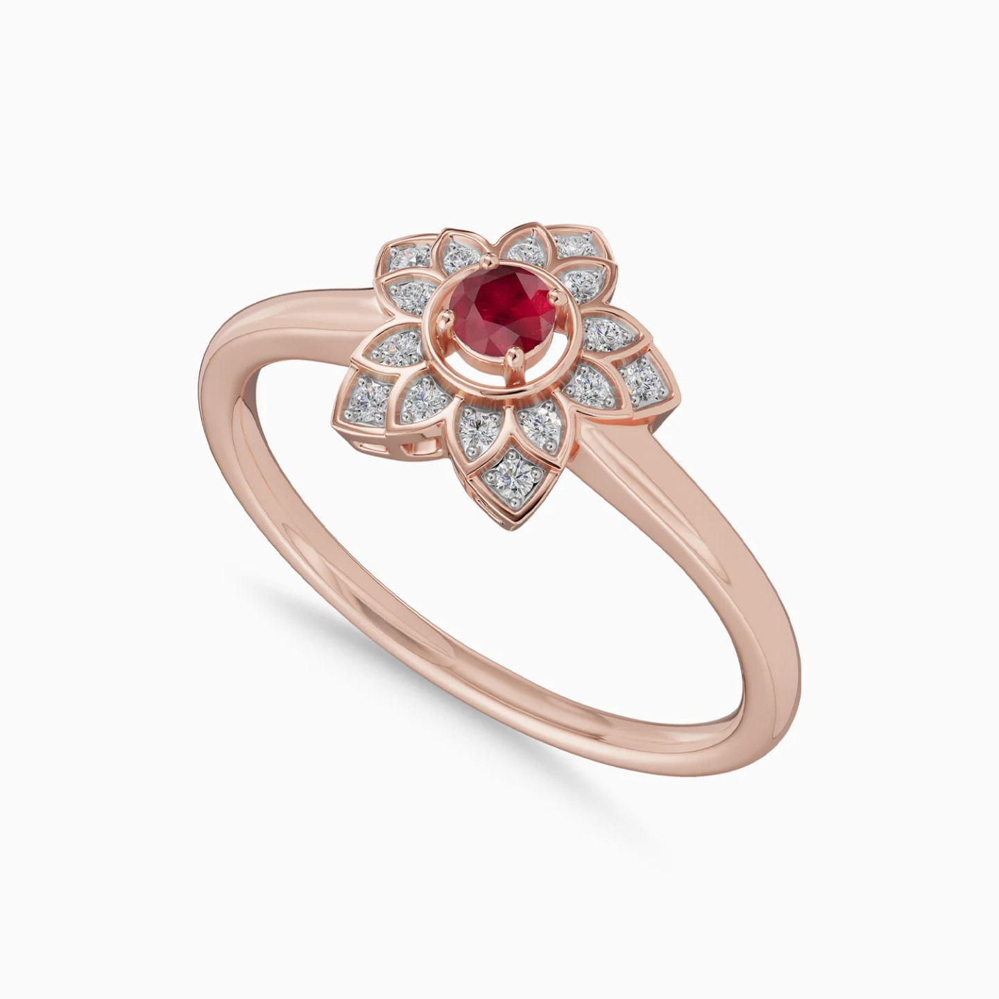 Detailed Flower Red Stone & Diamond Ring in 18K Gold - 3 Detailed Flower Red Stone & Diamond Ring in 18K Gold - 3