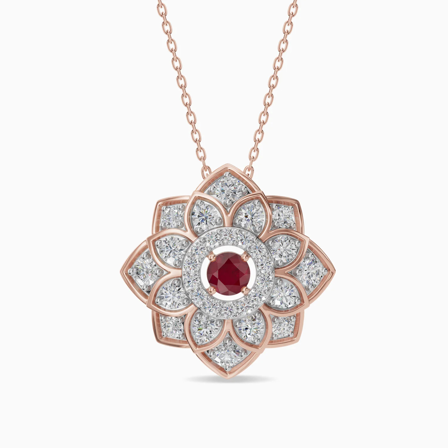Layered Flower Red Stone & Diamond Necklace in 18K Gold Layered Flower Red Stone & Diamond Necklace in 18K Gold