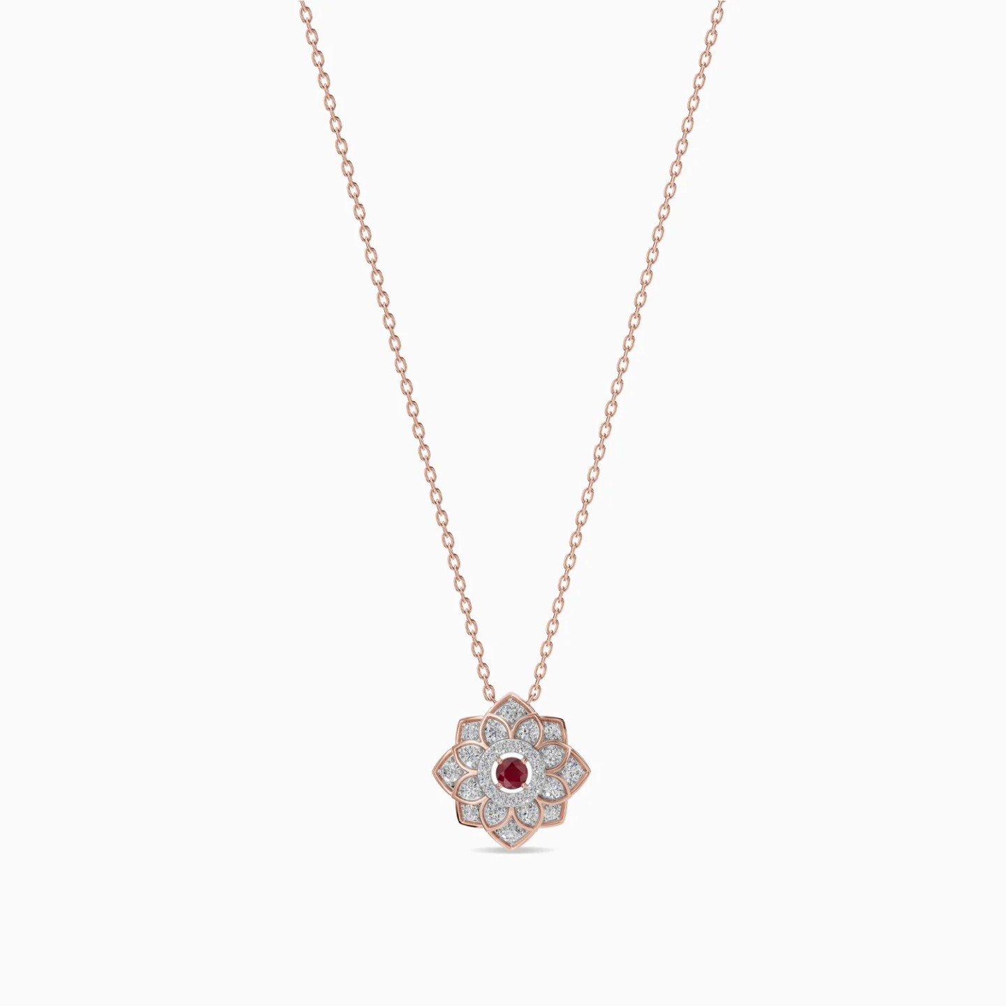 Layered Flower Red Stone & Diamond Necklace in 18K Gold - 3 Layered Flower Red Stone & Diamond Necklace in 18K Gold - 3