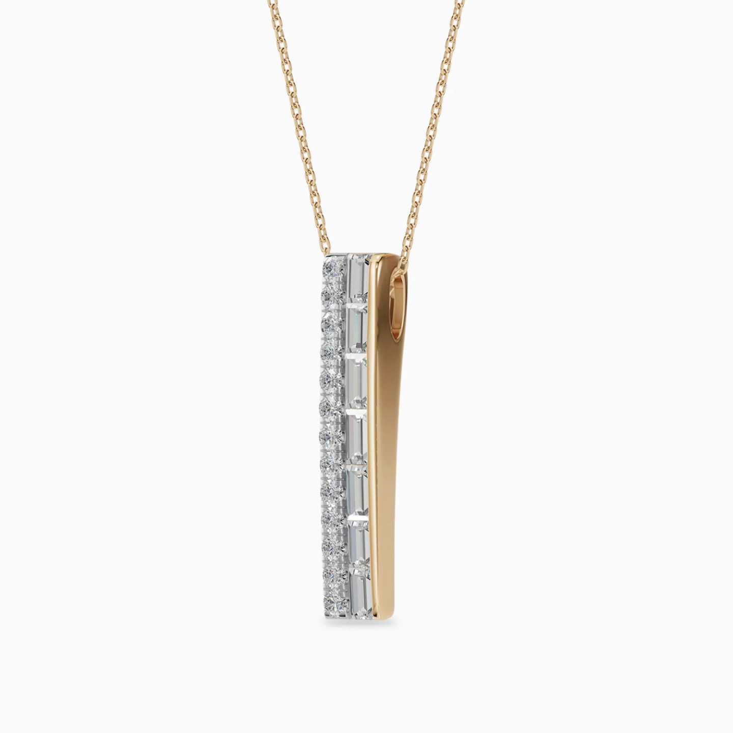 Two Rows Baguette & Round Diamond Necklace in 18K Gold - 2 Two Rows Baguette & Round Diamond Necklace in 18K Gold - 2