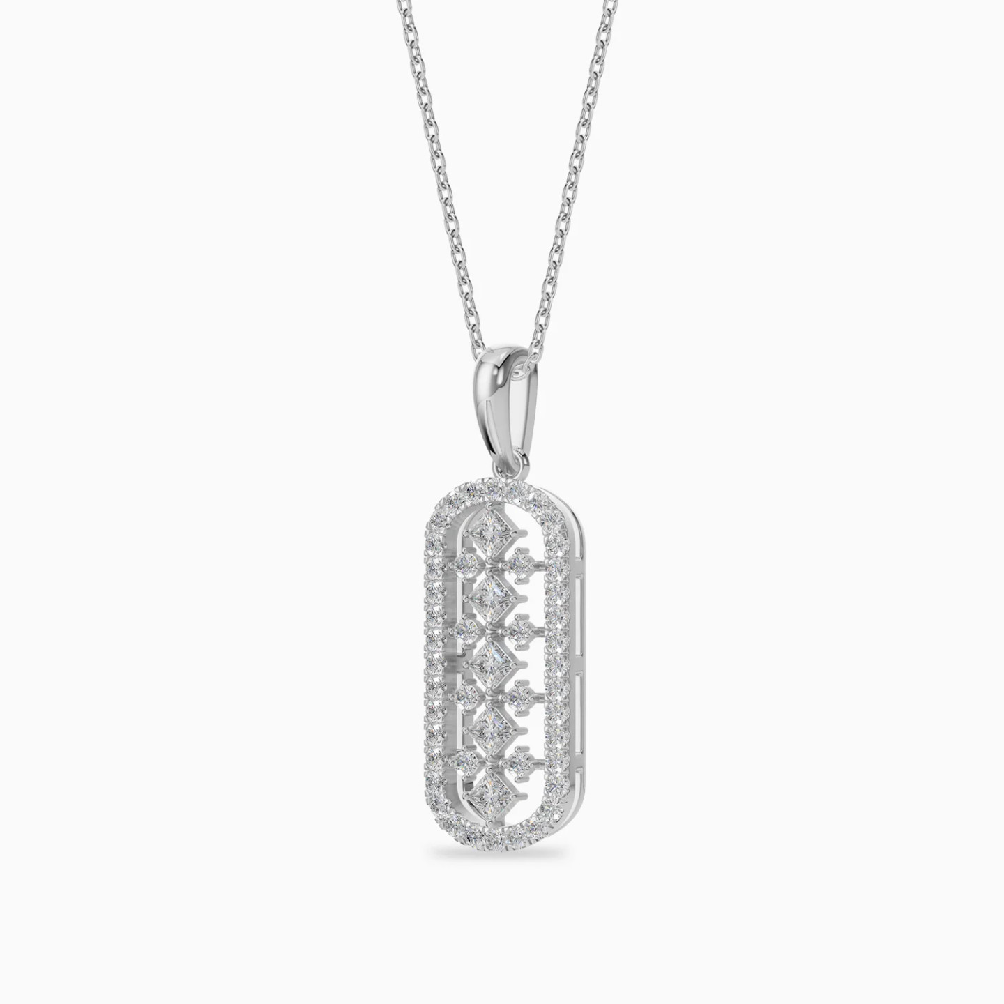 Elongated Oval Frame Diamond Necklace in 18K Gold - 2 Elongated Oval Frame Diamond Necklace in 18K Gold - 2