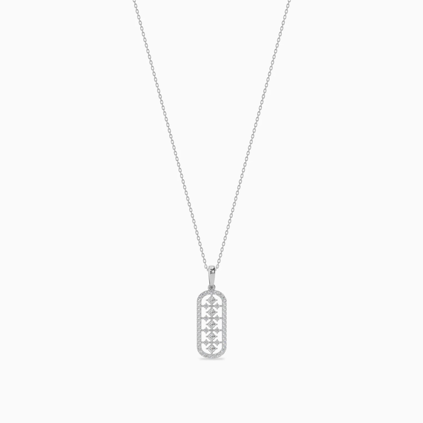 Elongated Oval Frame Diamond Necklace in 18K Gold - 3 Elongated Oval Frame Diamond Necklace in 18K Gold - 3