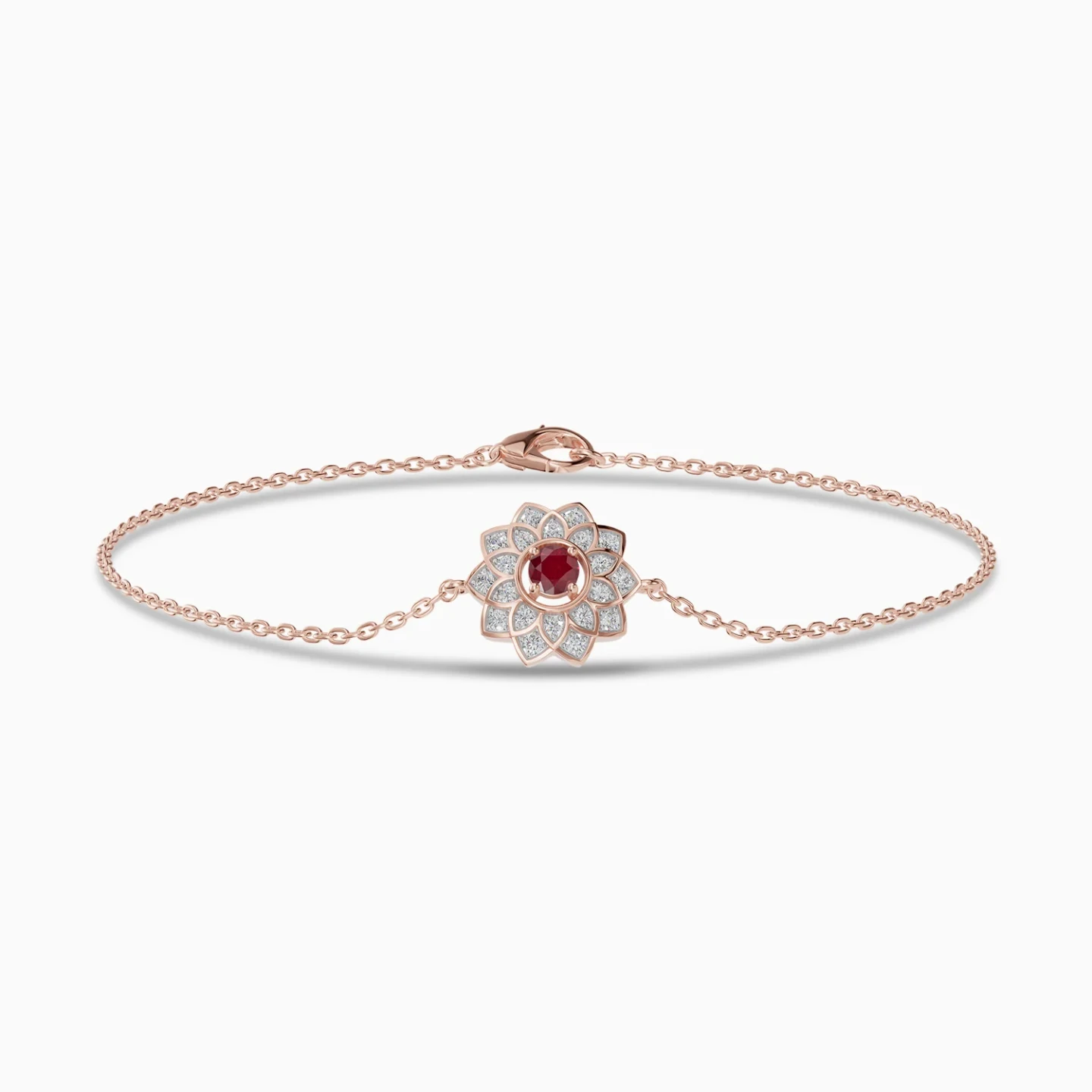 Layered Flower Red Stone & Diamond Chain Bracelet in 18K Gold Layered Flower Red Stone & Diamond Chain Bracelet in 18K Gold