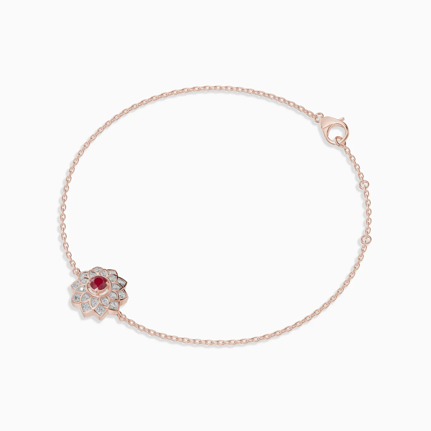 Layered Flower Red Stone & Diamond Chain Bracelet in 18K Gold - 3 Layered Flower Red Stone & Diamond Chain Bracelet in 18K Gold - 3