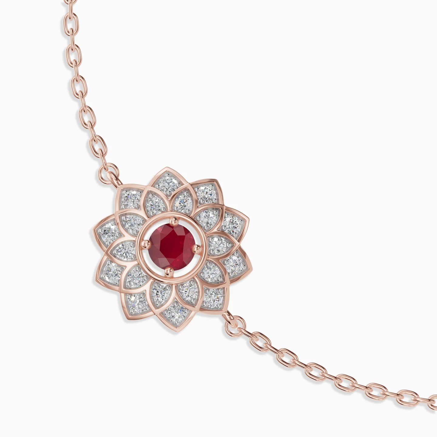 Layered Flower Red Stone & Diamond Chain Bracelet in 18K Gold - 4 Layered Flower Red Stone & Diamond Chain Bracelet in 18K Gold - 4