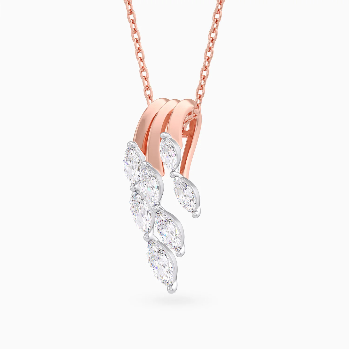 Curved Bars & Marquise Diamond Necklace in 18K Gold - 2 Curved Bars & Marquise Diamond Necklace in 18K Gold - 2