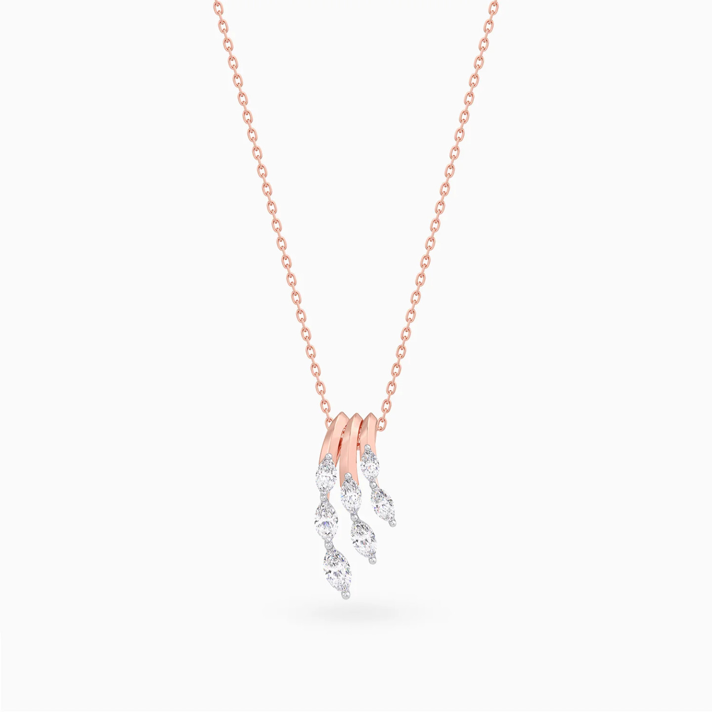 Curved Bars & Marquise Diamond Necklace in 18K Gold - 3 Curved Bars & Marquise Diamond Necklace in 18K Gold - 3
