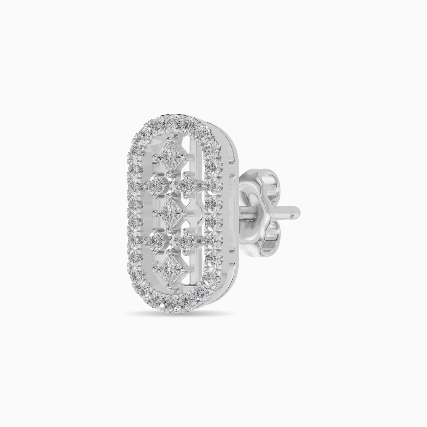 Elongated Oval Frame Diamond Stud Earrings in 18K Gold - 4 Elongated Oval Frame Diamond Stud Earrings in 18K Gold - 4