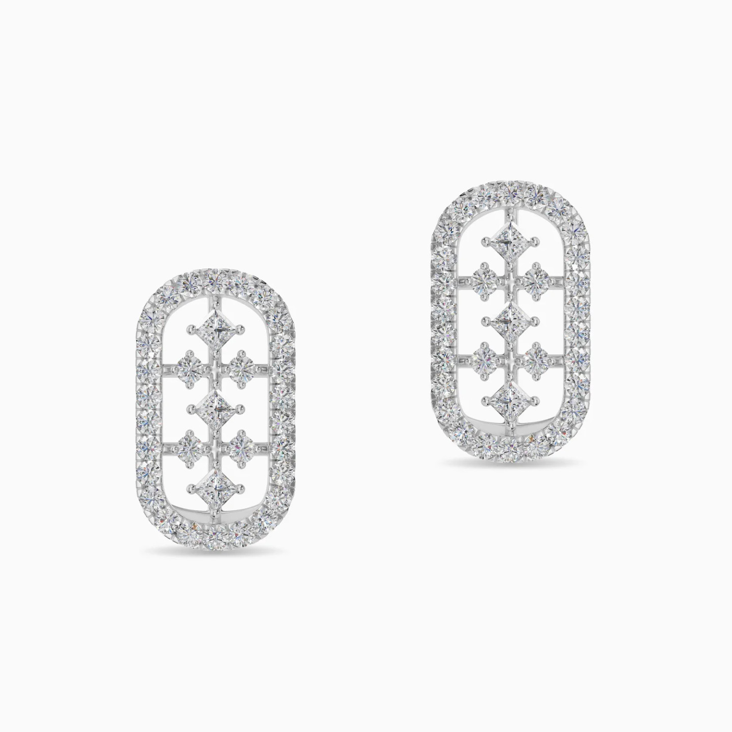 Elongated Oval Frame Diamond Stud Earrings in 18K Gold - 3 Elongated Oval Frame Diamond Stud Earrings in 18K Gold - 3