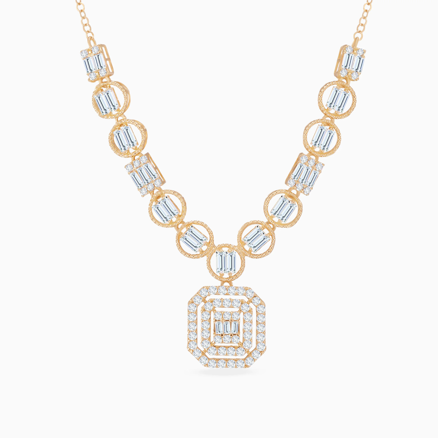 Rectangle & Round Cubic Zirconia Necklace in 18K Gold Rectangle & Round Cubic Zirconia Necklace in 18K Gold