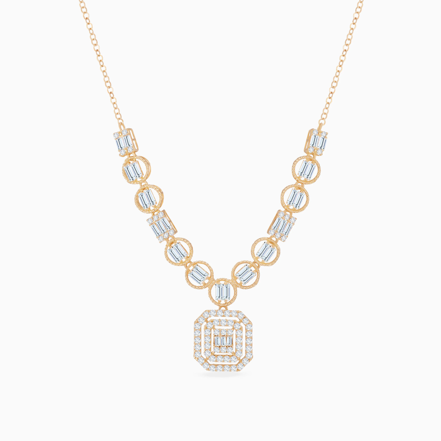 Rectangle & Round Cubic Zirconia Necklace in 18K Gold - 3 Rectangle & Round Cubic Zirconia Necklace in 18K Gold - 3