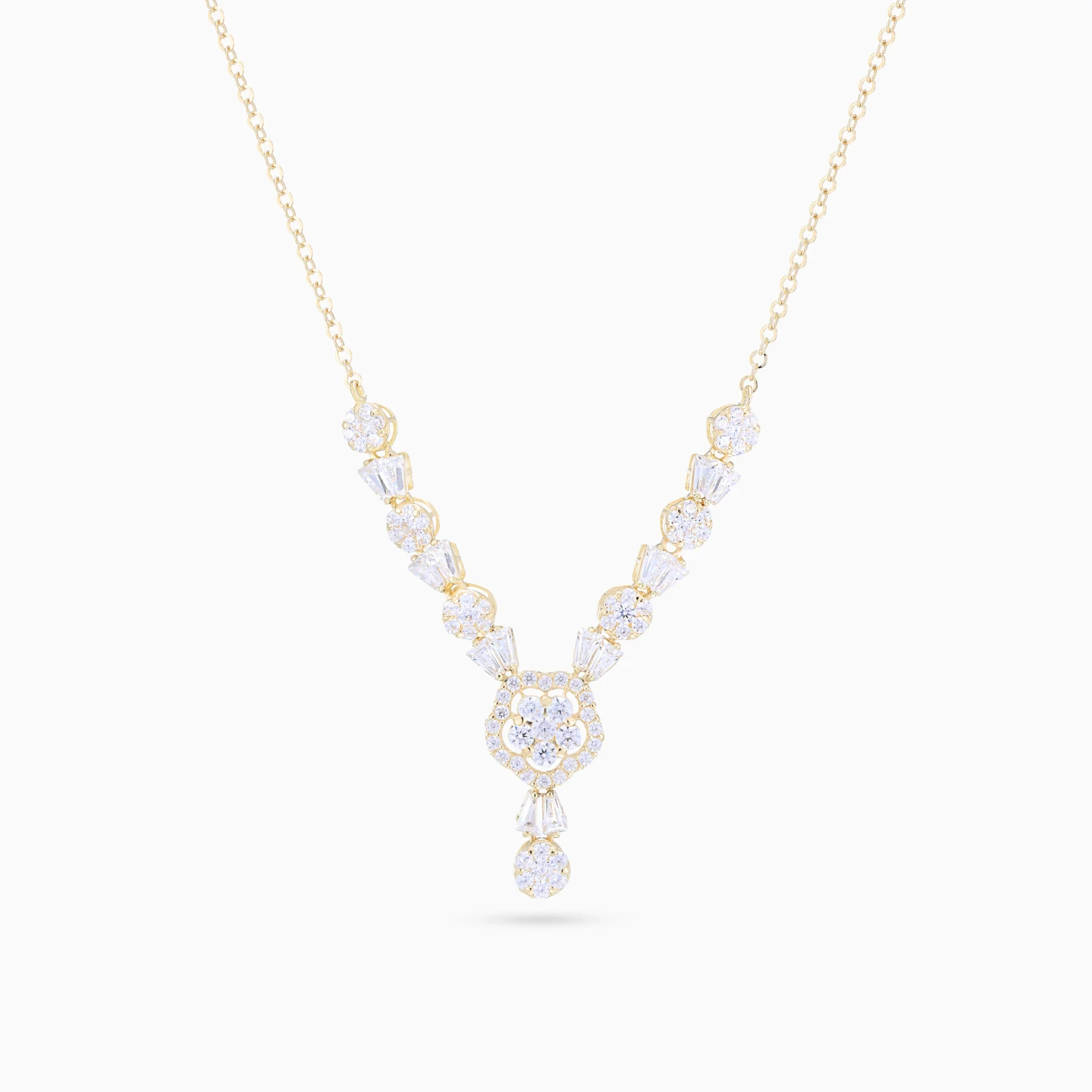 V Shaped Cubic Zirconia Necklace in 18K Gold - 3 V Shaped Cubic Zirconia Necklace in 18K Gold - 3