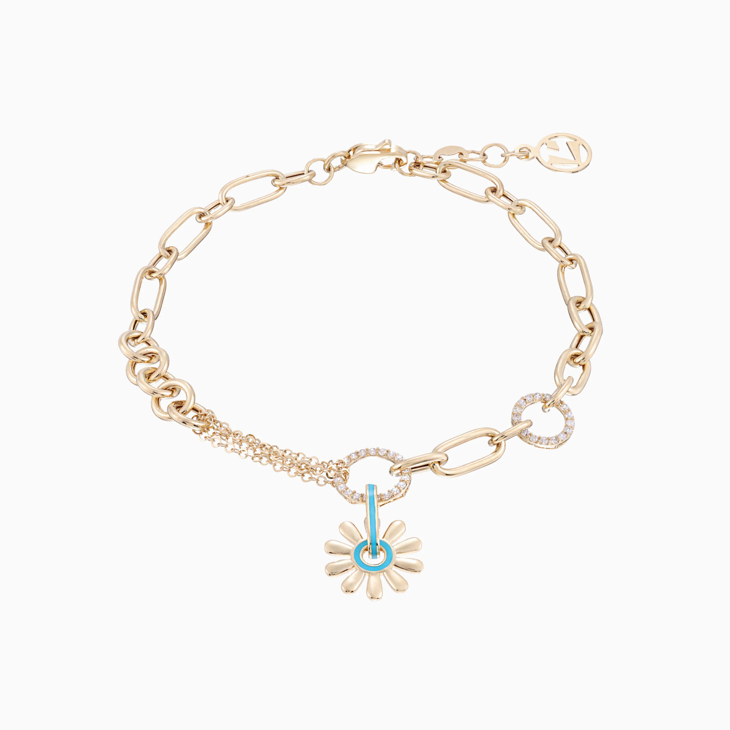 Daisy Light Green Enamel Coated Chain Bracelet in 18K Gold Daisy Light Green Enamel Coated Chain Bracelet in 18K Gold