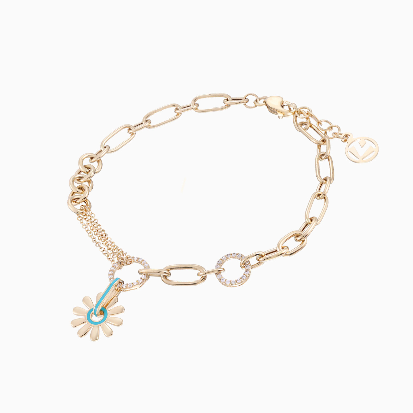 Daisy Light Green Enamel Coated Chain Bracelet in 18K Gold - 3 Daisy Light Green Enamel Coated Chain Bracelet in 18K Gold - 3