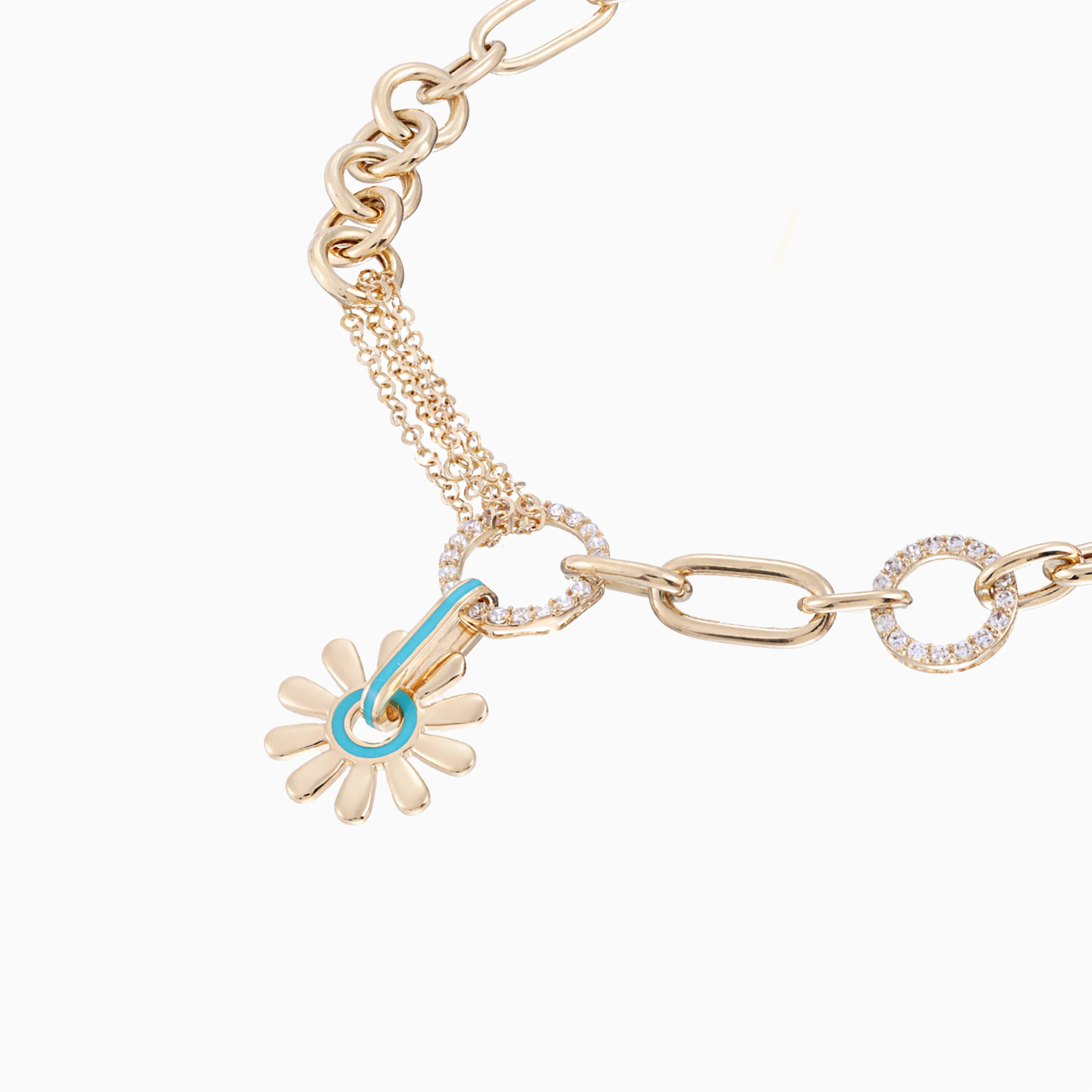 Daisy Light Green Enamel Coated Chain Bracelet in 18K Gold - 4 Daisy Light Green Enamel Coated Chain Bracelet in 18K Gold - 4