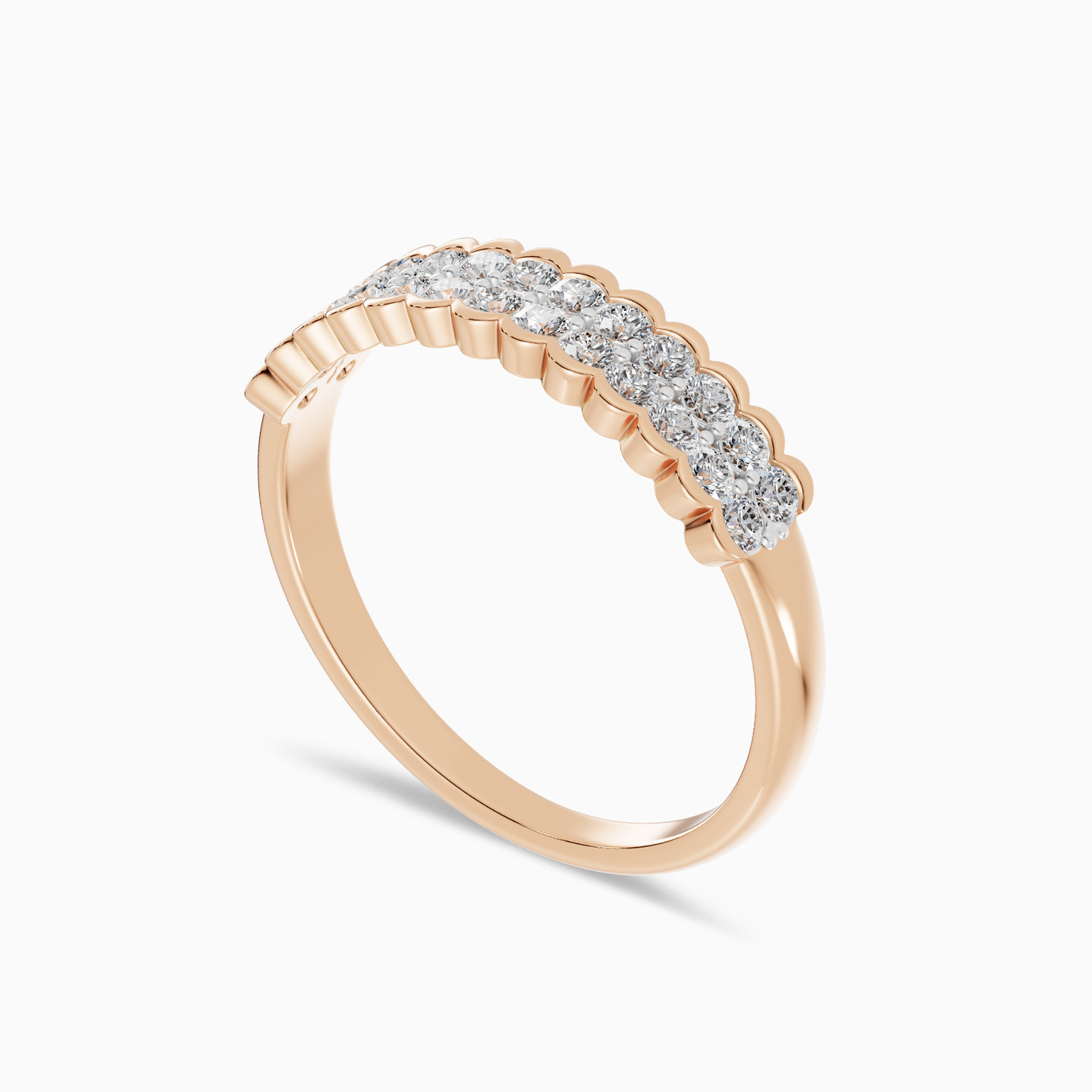 Double Scalloped Edges Diamond Ring in 18K Gold - 2 Double Scalloped Edges Diamond Ring in 18K Gold - 2