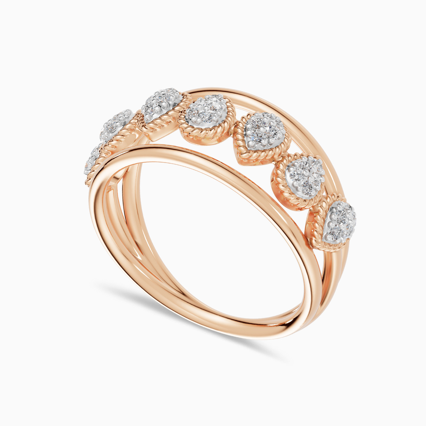 Pear Clusters Diamond Ring in 18K Gold - 3 Pear Clusters Diamond Ring in 18K Gold - 3