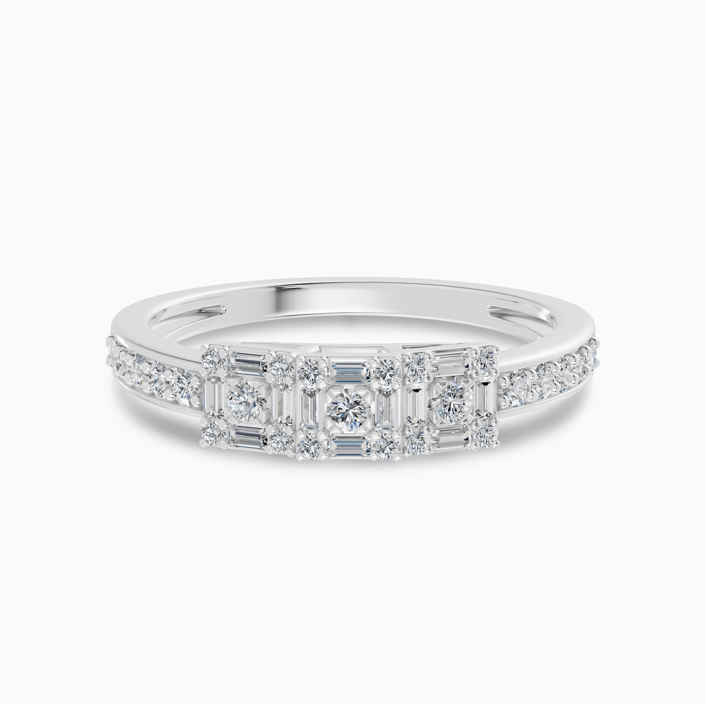 Three Square Clusters Diamond Ring in 18K Gold Three Square Clusters Diamond Ring in 18K Gold