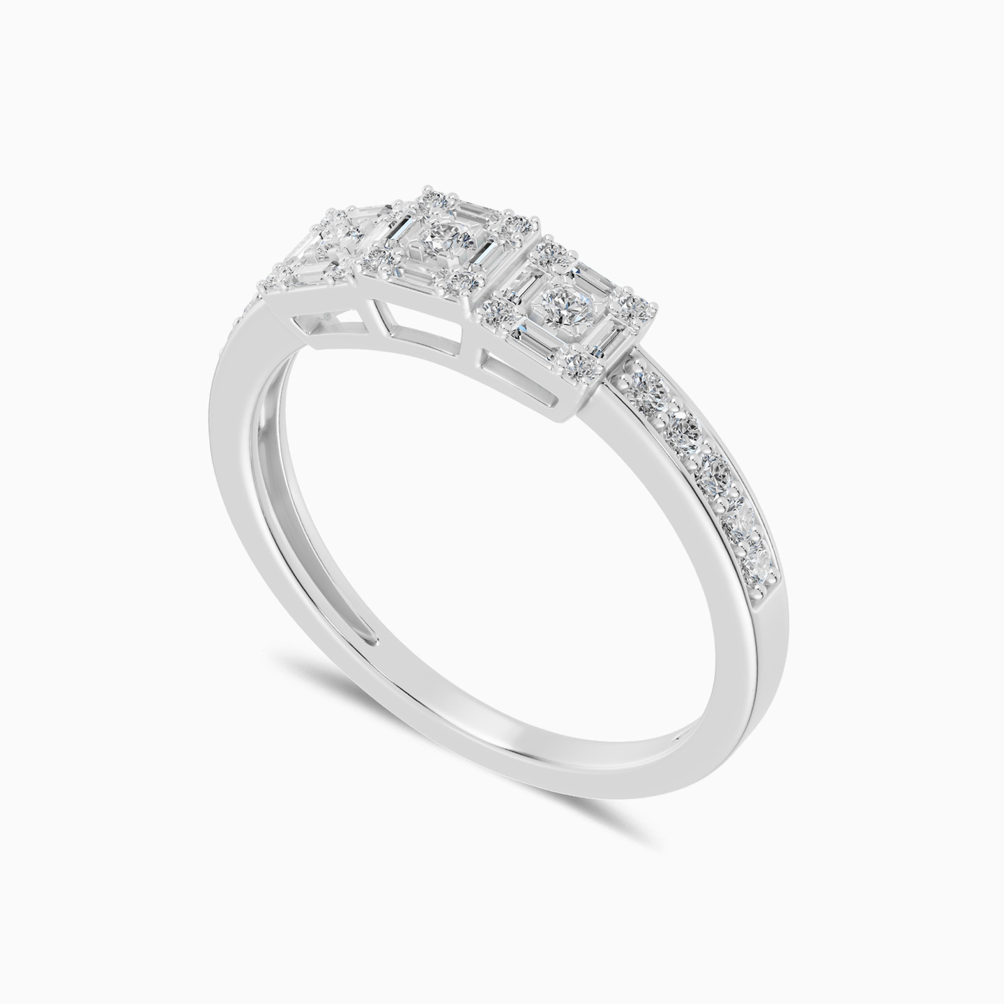 Three Square Clusters Diamond Ring in 18K Gold - 2 Three Square Clusters Diamond Ring in 18K Gold - 2