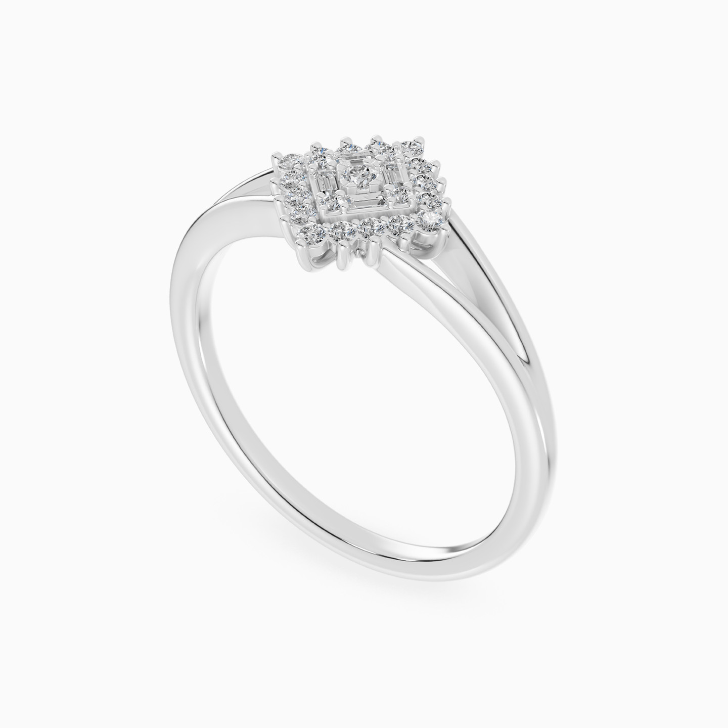 Square Cluster Diamond Split Shank Ring in 18K Gold - 2 Square Cluster Diamond Split Shank Ring in 18K Gold - 2