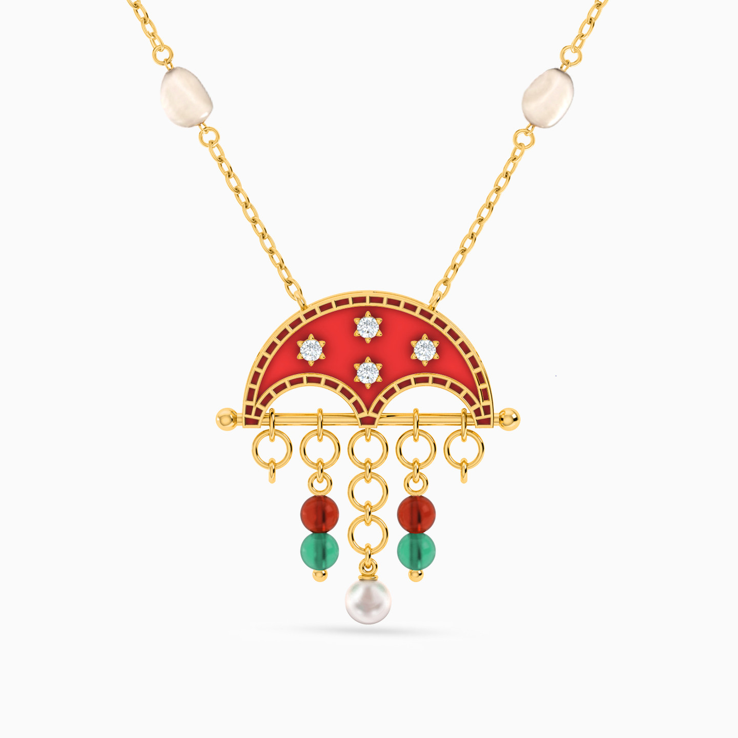 18K Gold Colored Stones Pendant Necklace