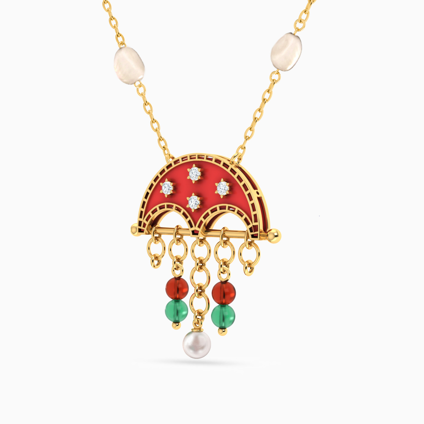 18K Gold Colored Stones Pendant Necklace - 2