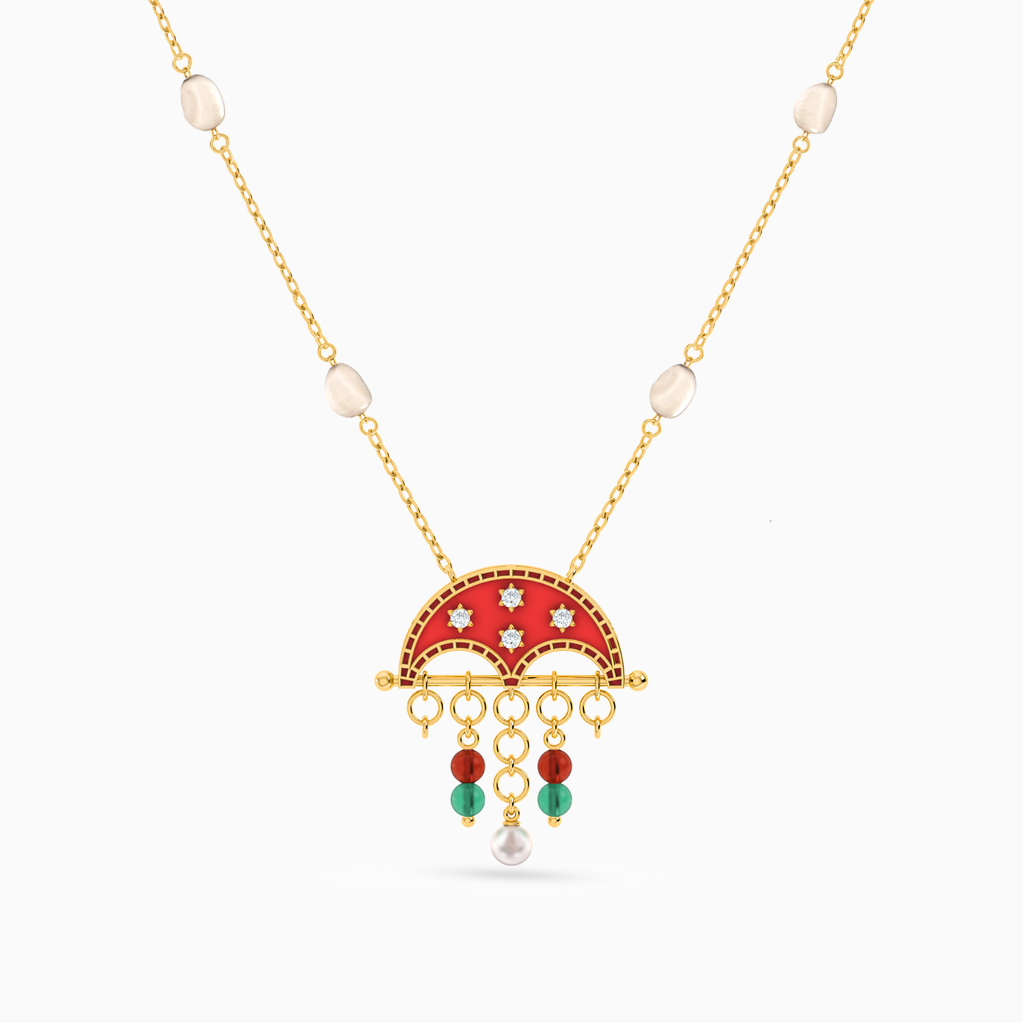 18K Gold Colored Stones Pendant Necklace - 3