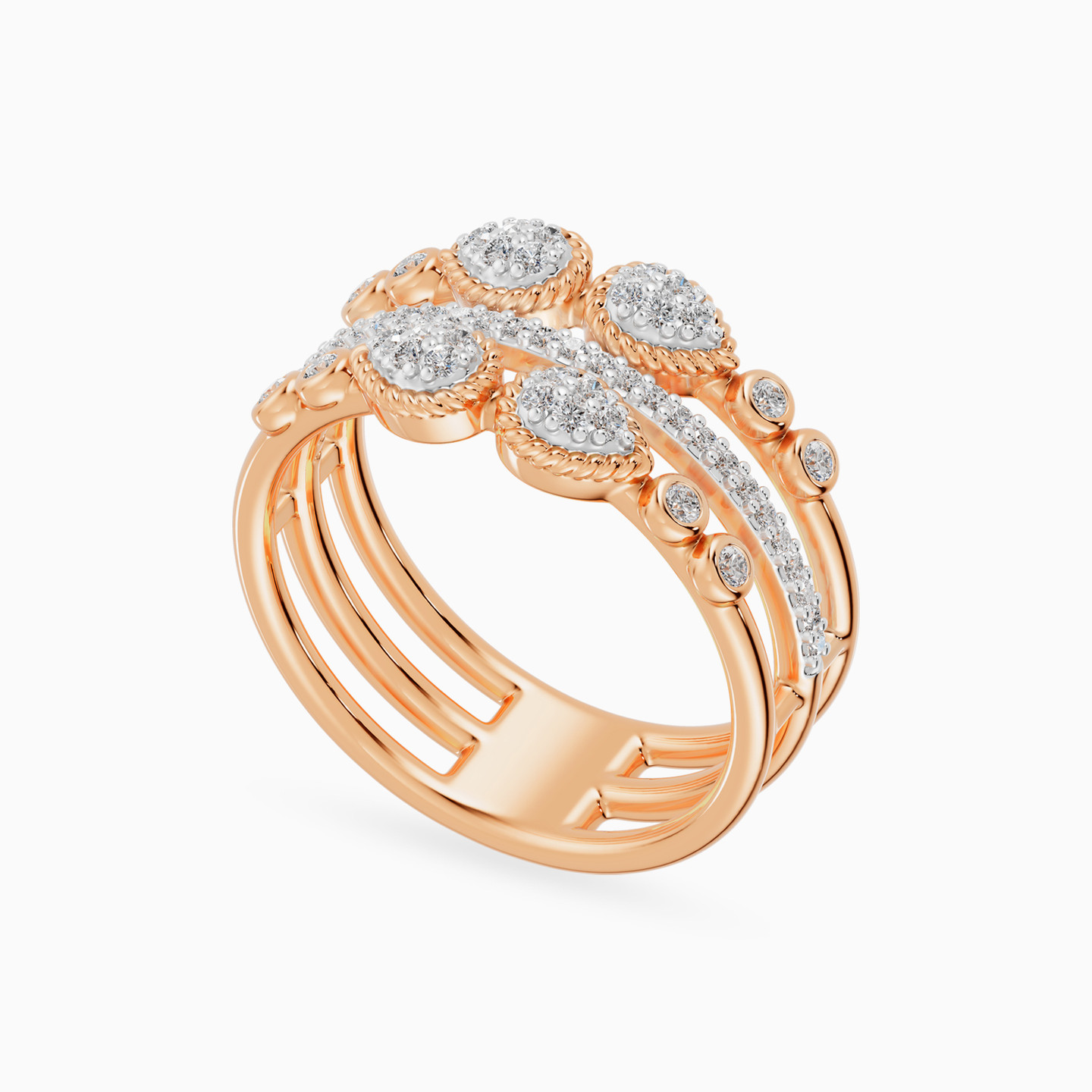 Pear Clusters Multiband Diamond Ring in 18K Gold - 3 Pear Clusters Multiband Diamond Ring in 18K Gold - 3
